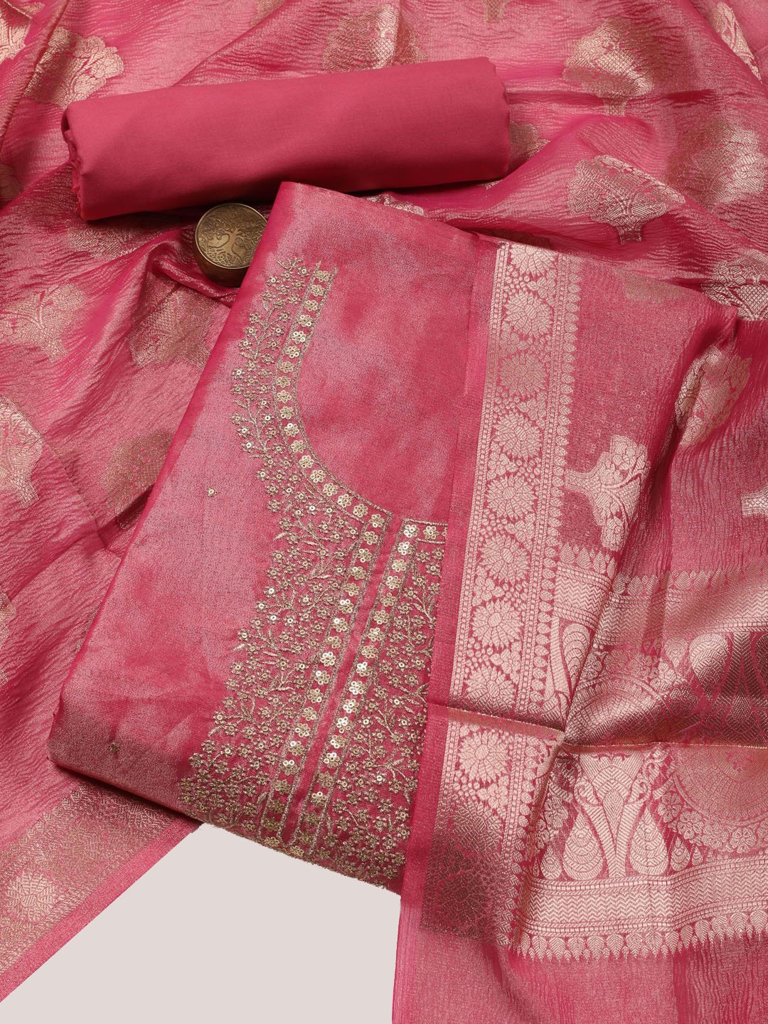 

Meena Bazaar Embroidered Unstitched Dress Material, Pink