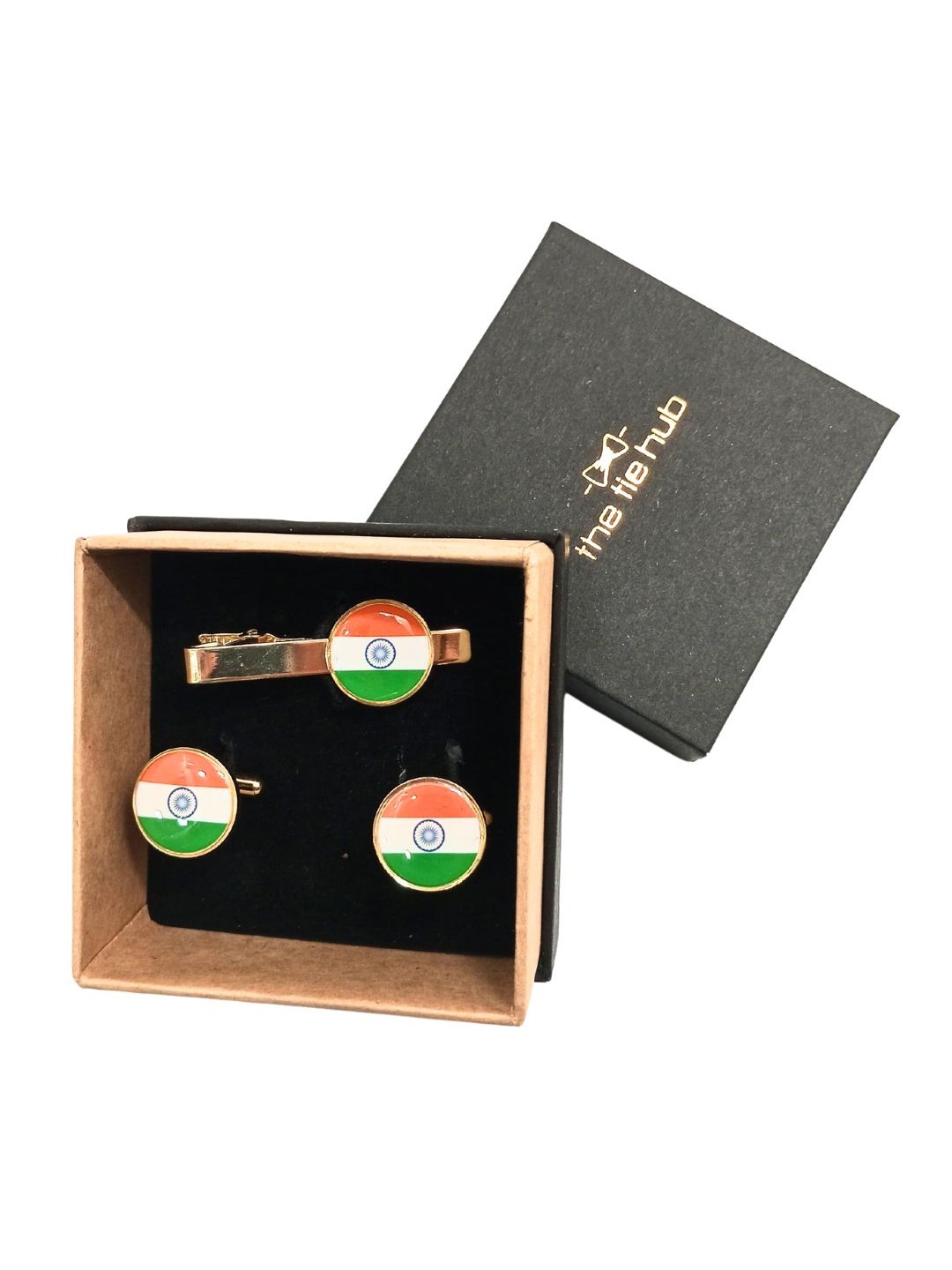 

The Tie Hub Men Accessory Gift Set of Tie Pin and Cufflinks, Orange