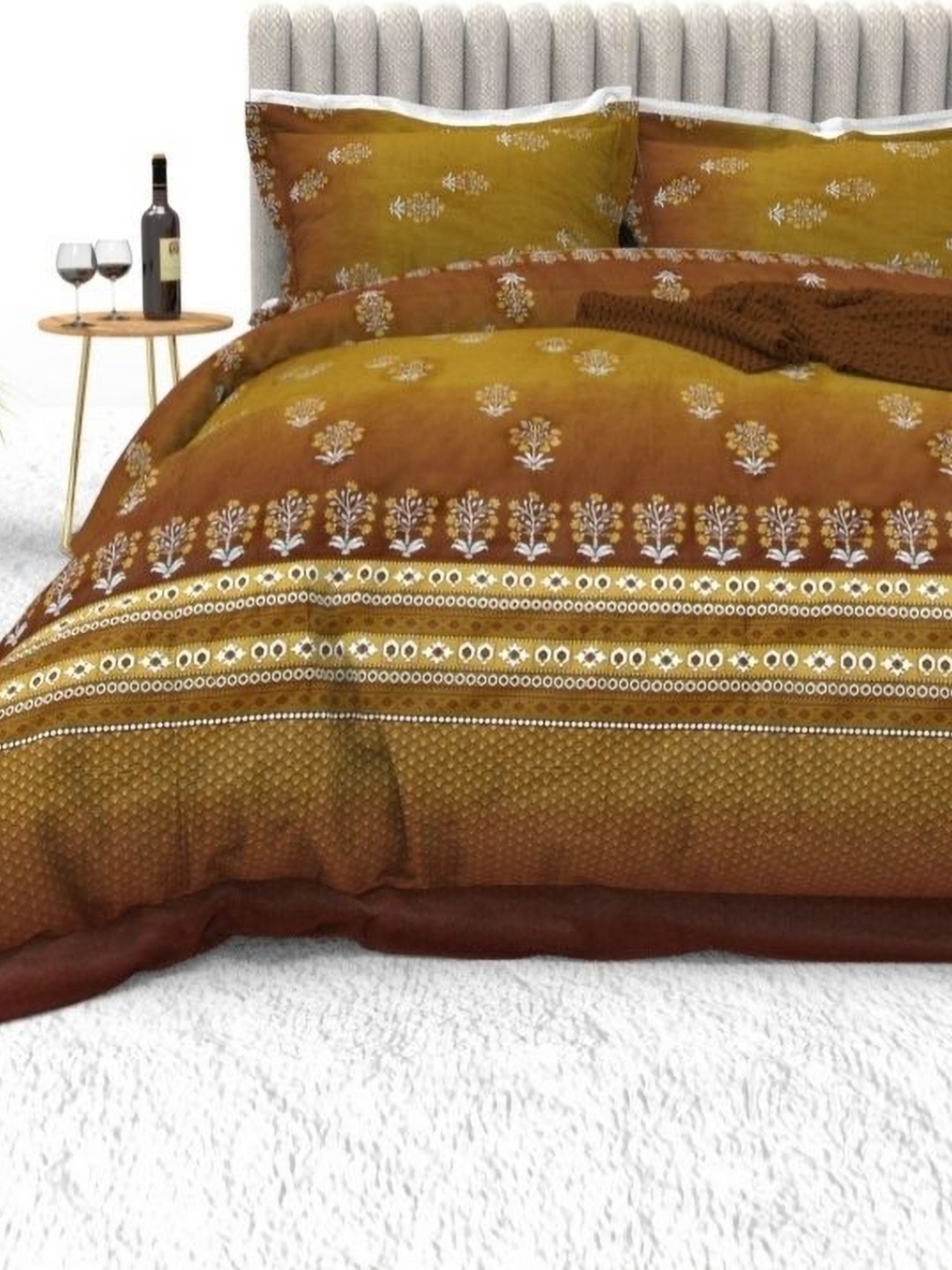 

THE WHITE MOSS Green Floral 220TC Pure Cotton Double King Bedsheet & 2 Pillow Covers