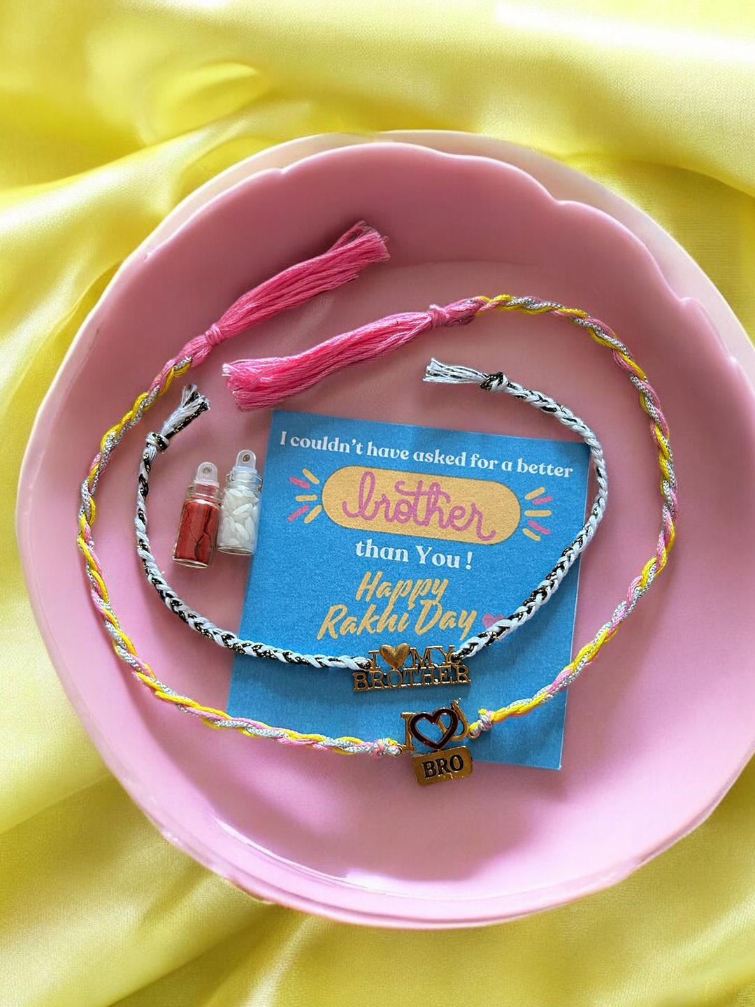 

JEWELWATI Set Of 2 Rakhis With Card Gift Set, Yellow