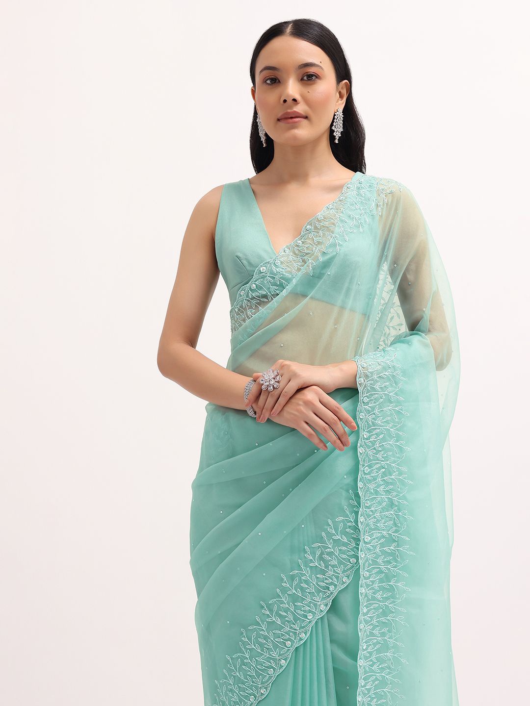 

KALKI Fashion Embroidered Organza Saree, Blue
