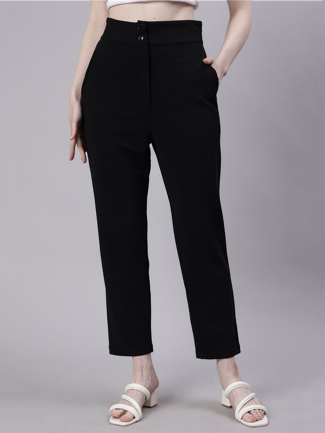 

ENTELLUS Women Smart Straight Fit High-Rise Trousers, Black