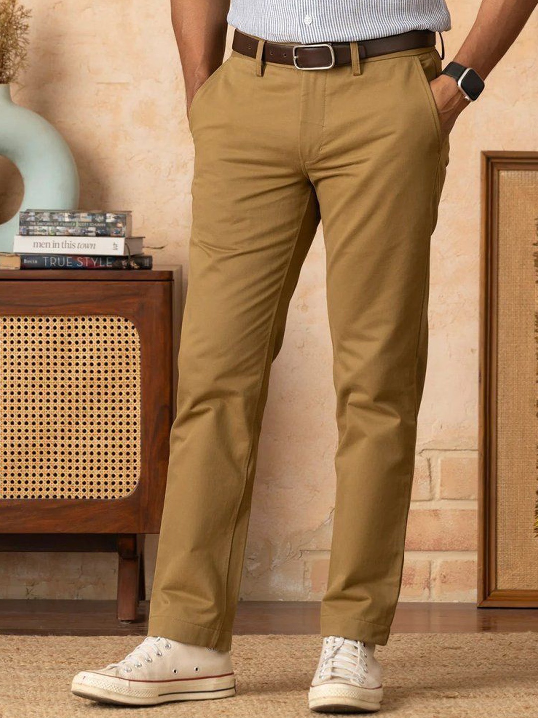 

Monks of Method Men Classic Slim Fit Chinos Trousers, Khaki