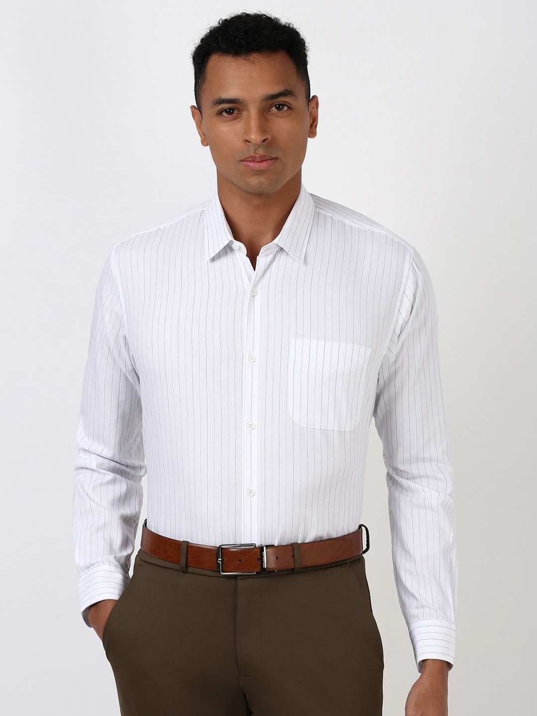 

Peter England Men Spread Collar Striped Polycotton Formal Shirt, White