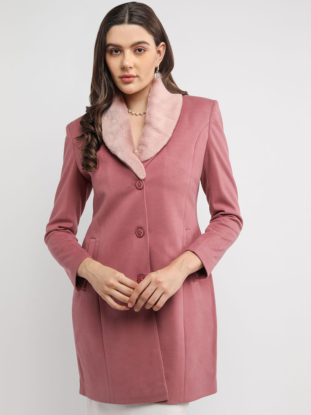 

PROTEX Shawl Collar Single-Breasted Overcoat, Pink