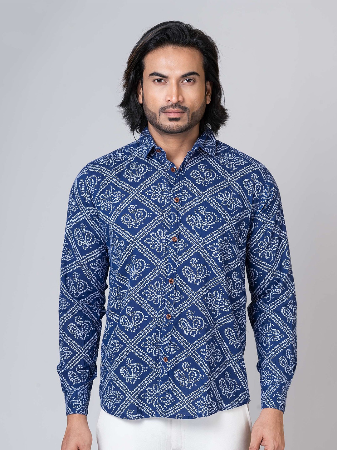 

Kartikeya Jaipur Men Standard Spread Collar Solid Cotton Slim Fit Casual Shirt, Blue