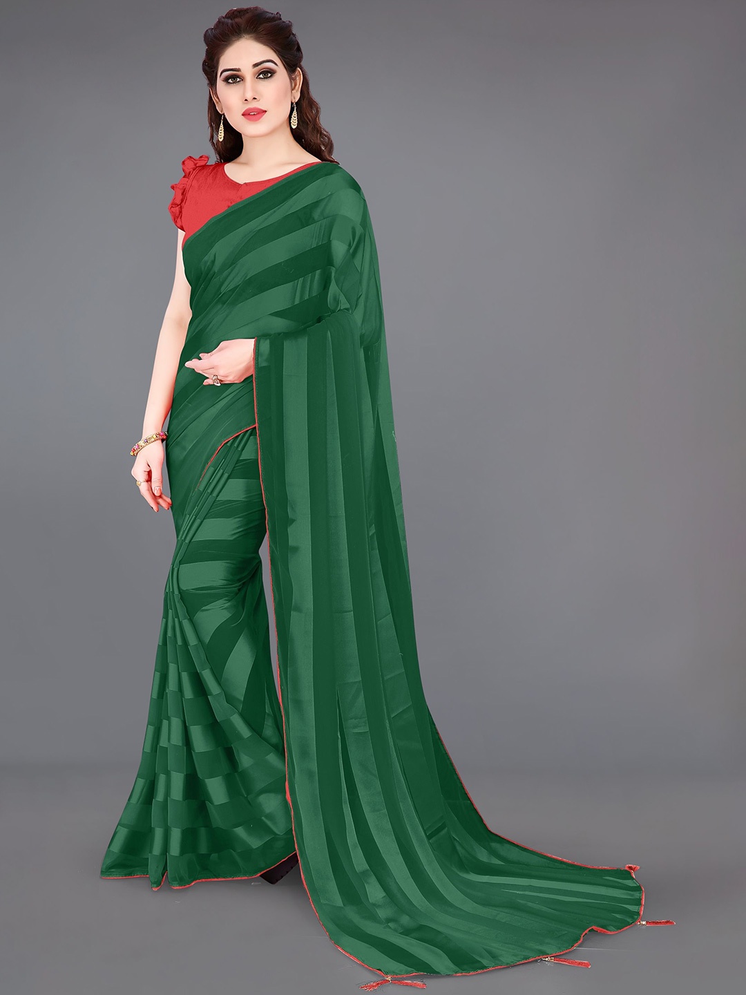 

MIRCHI FASHION Striped Poly Georgette Saree, Green