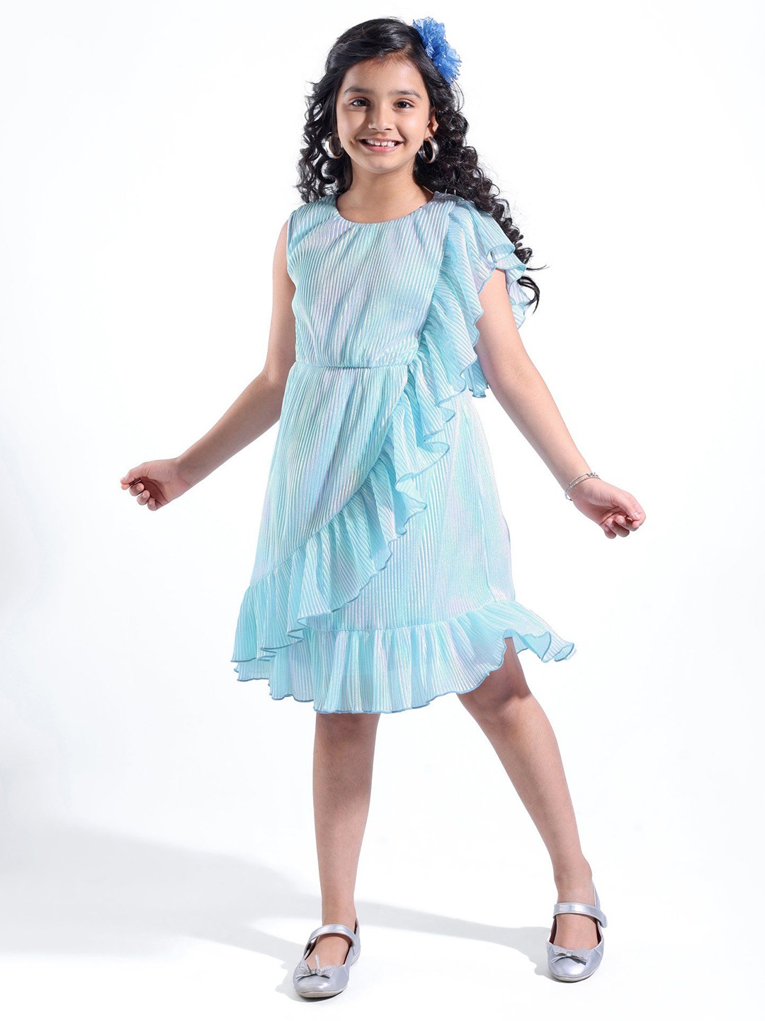 

Hola Bonita Girls Ruffle Detail Fit & Flare Dress, Blue