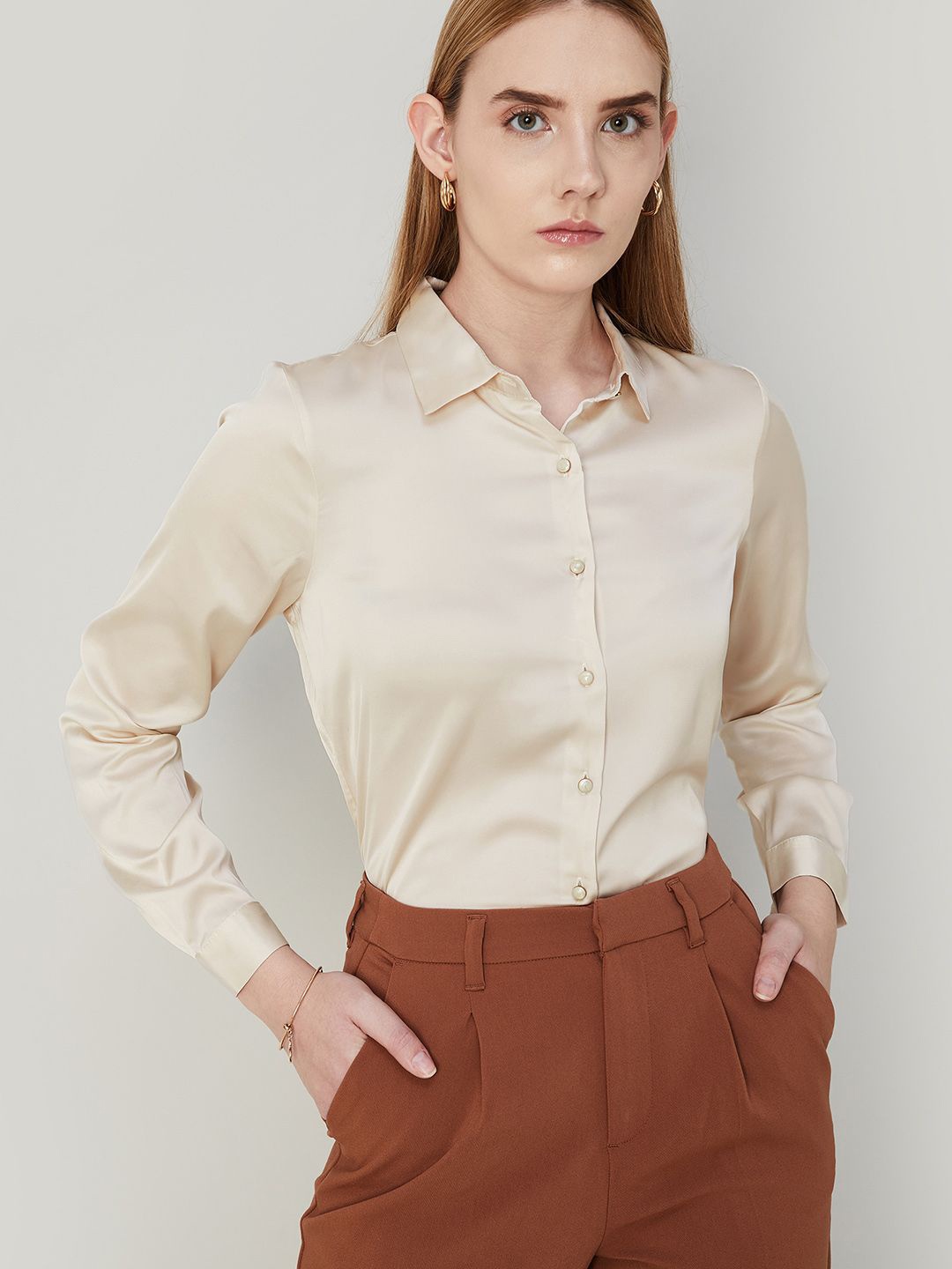 

CODE by Lifestyle Women Solid Shirt Collar Top, Off white