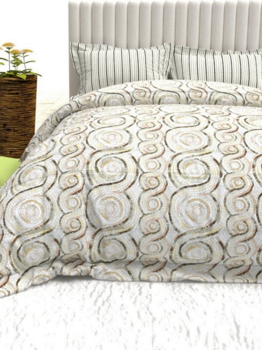 

THE WHITE MOSS Gold-Toned & White Geometric 140 TC Queen Bedsheet with 2 Pillow Covers
