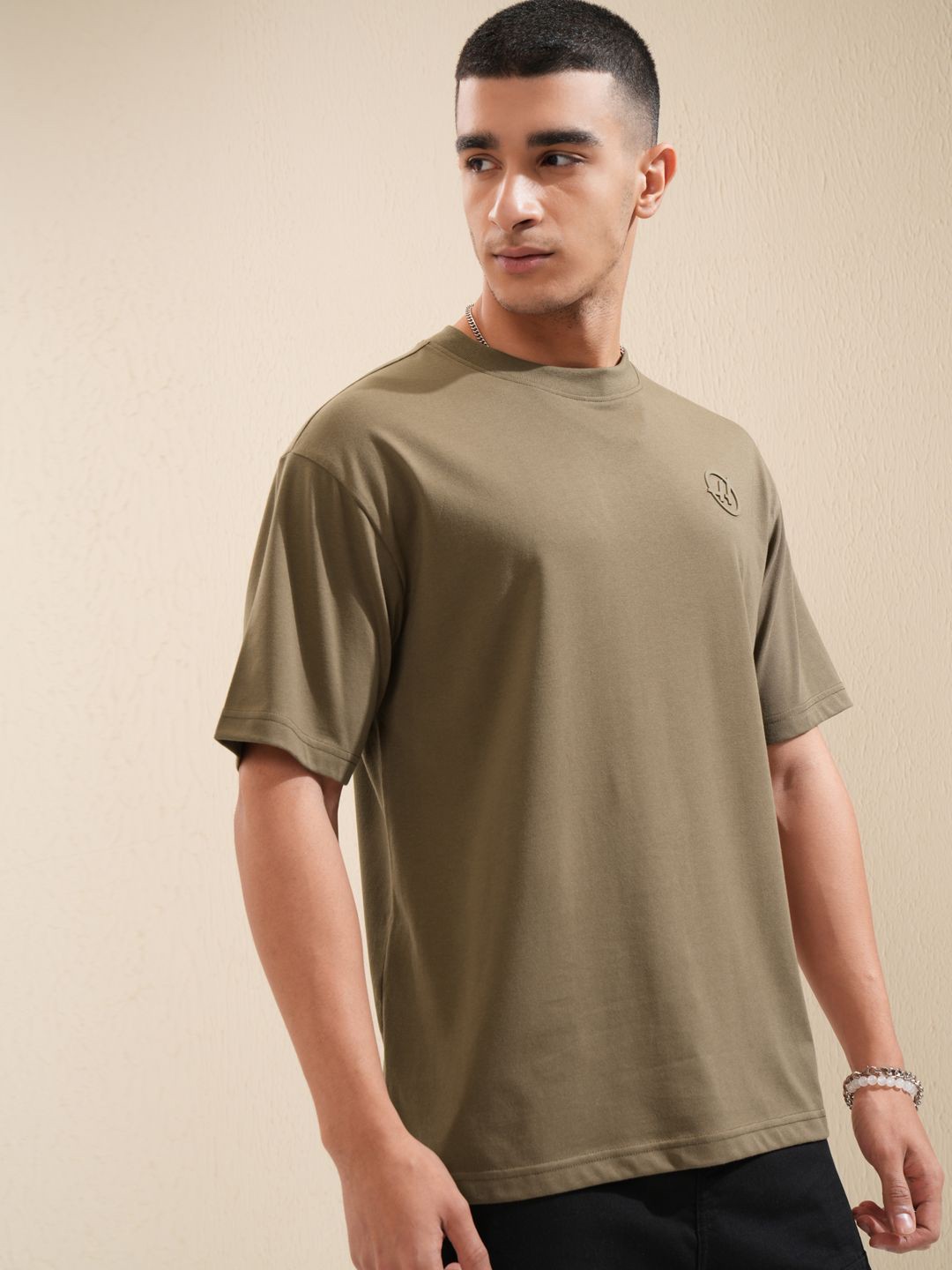 

HIGHLANDER Men Solid Round Neck Cotton Oversized Sports T-Shirt, Olive
