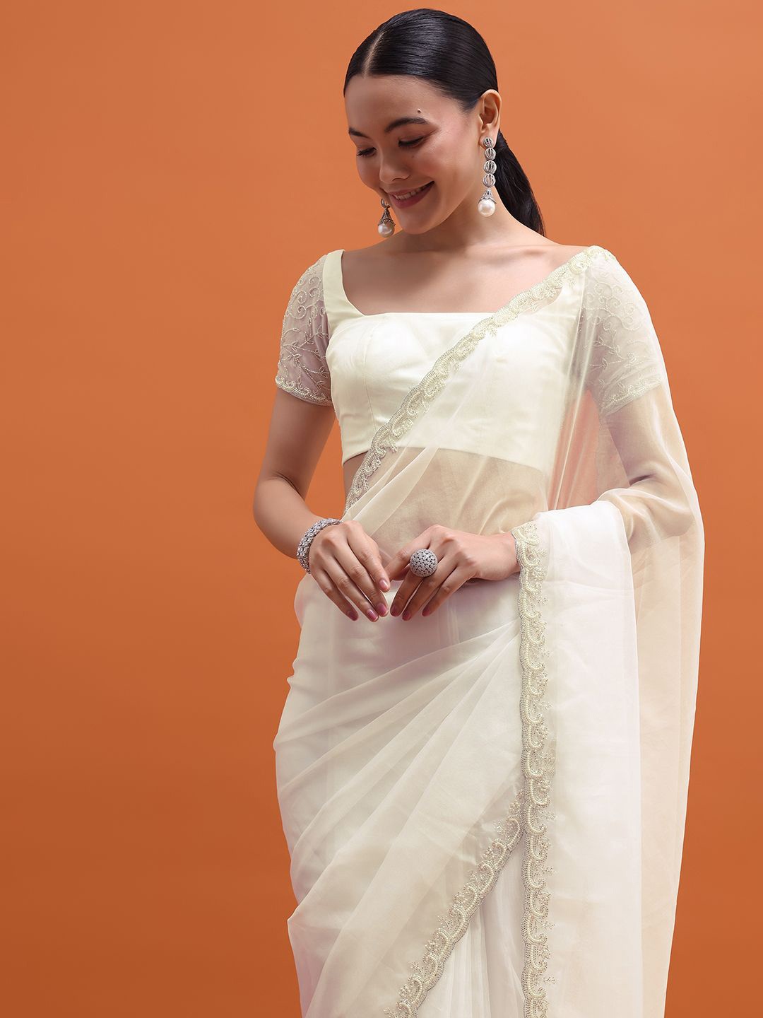 

KALKI Fashion Embroidered Organza Saree, White