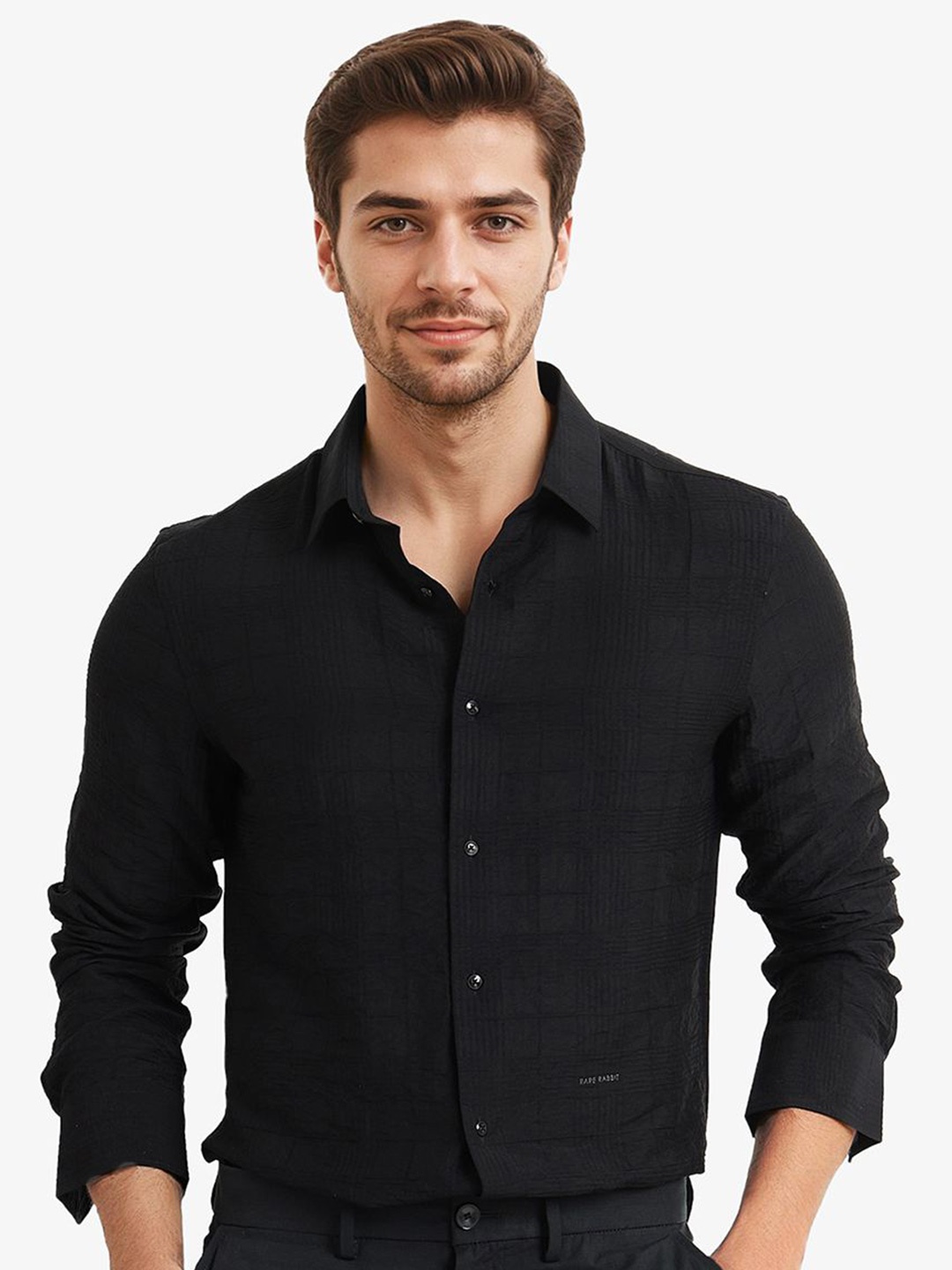 

RARE RABBIT Men Comfort Opaque Casual Shirt, Black