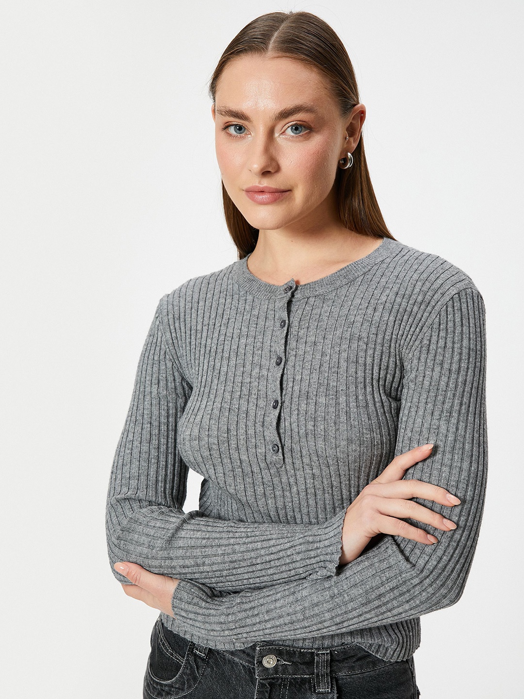 

Koton Women Striped Pullover, Grey