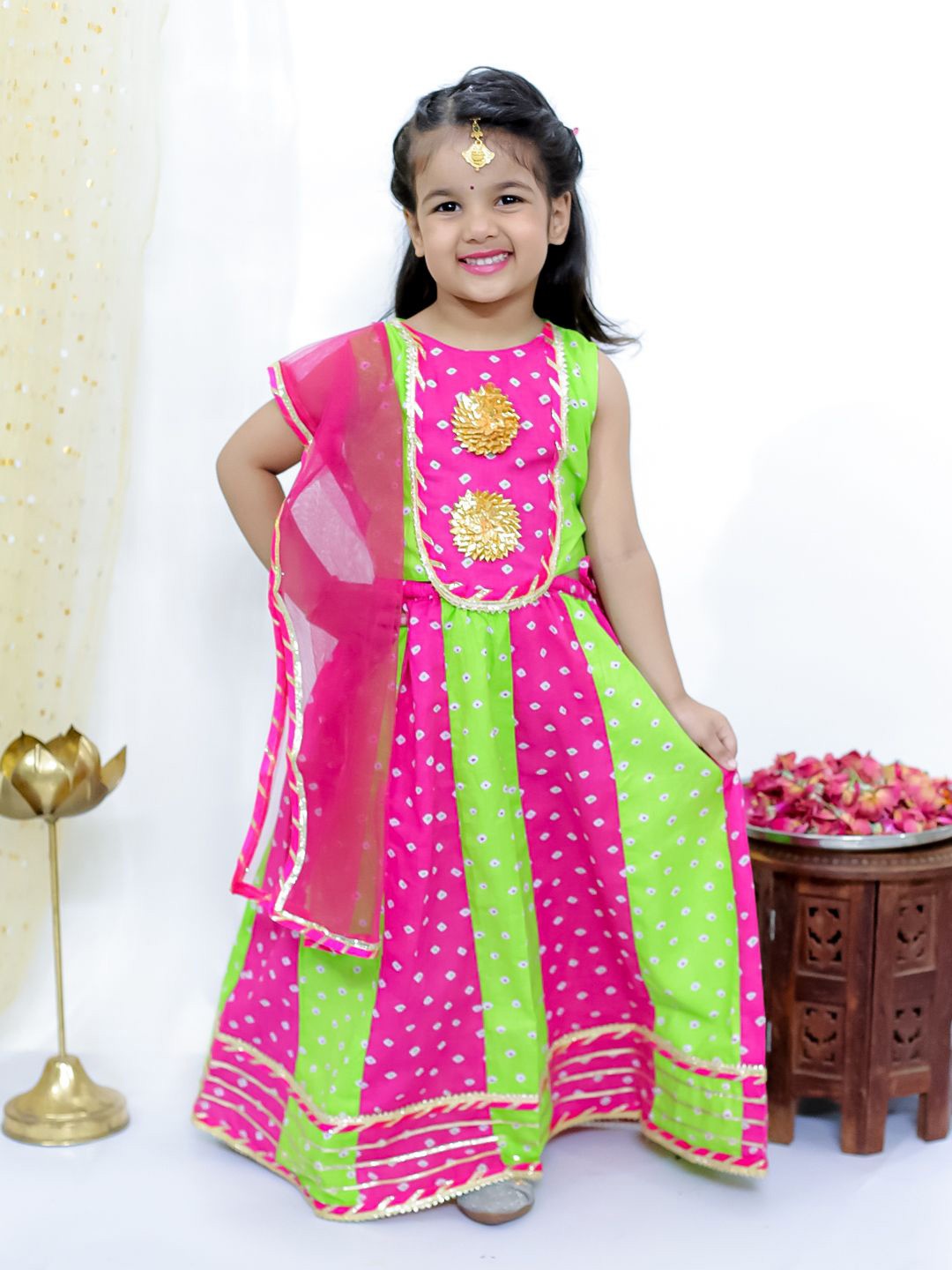 

KID1 Girls Printed Ready to Wear Lehenga & Blouse With Dupatta, Green