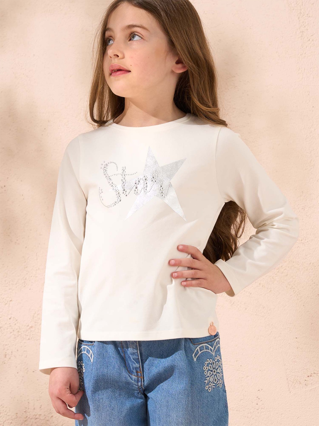 

Angel & Rocket Girls Embellished Round Neck Cotton Top, White