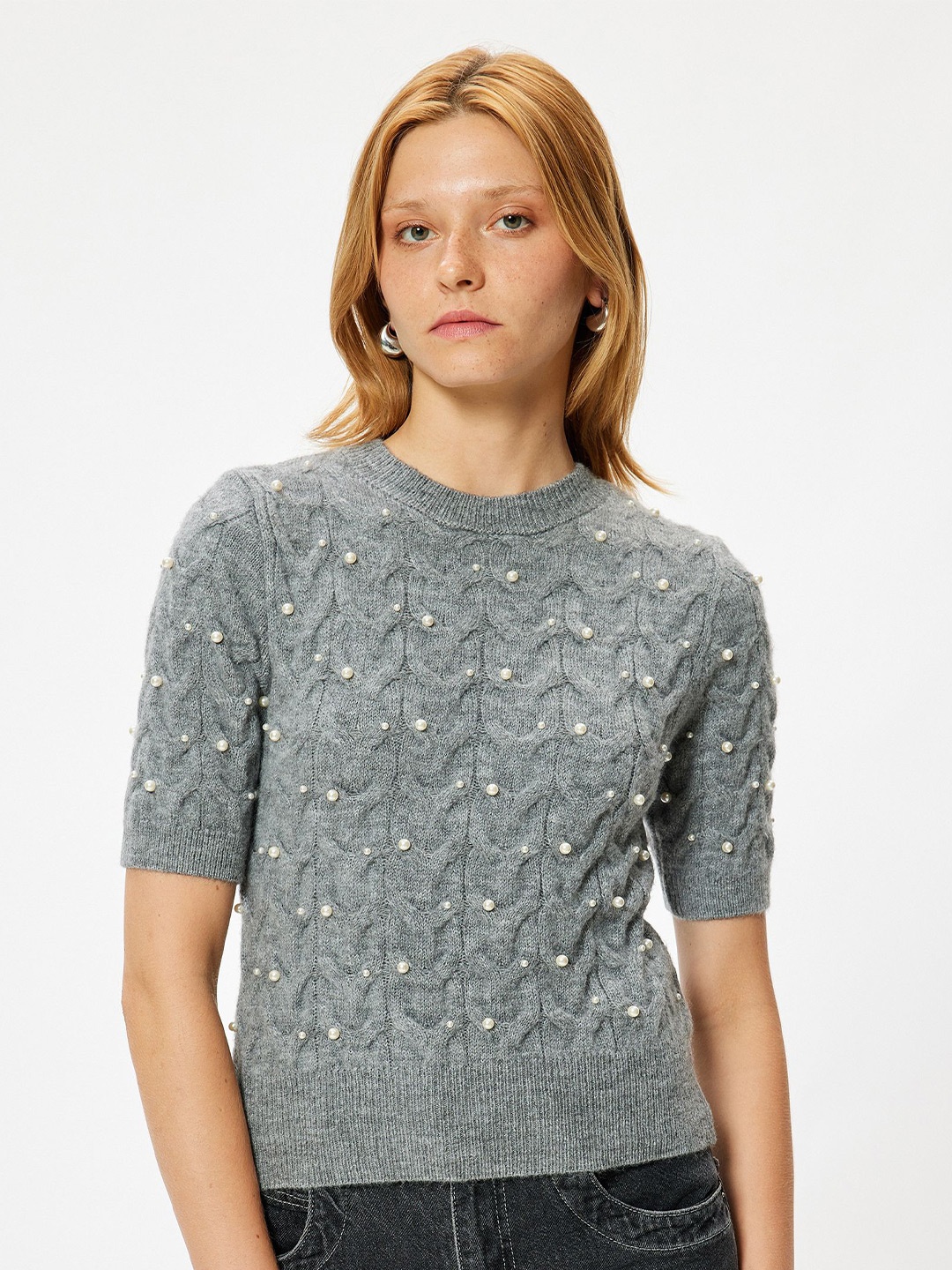 

Koton Women Embroidered Pullover with Embroidered Detail, Grey