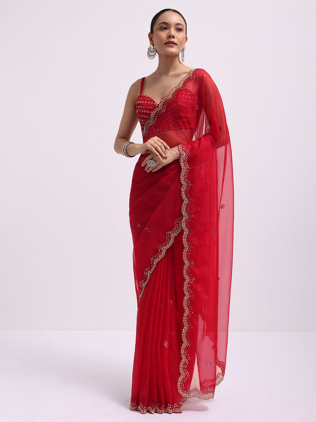 

KALKI Fashion Floral Embroidered Organza Saree, Red