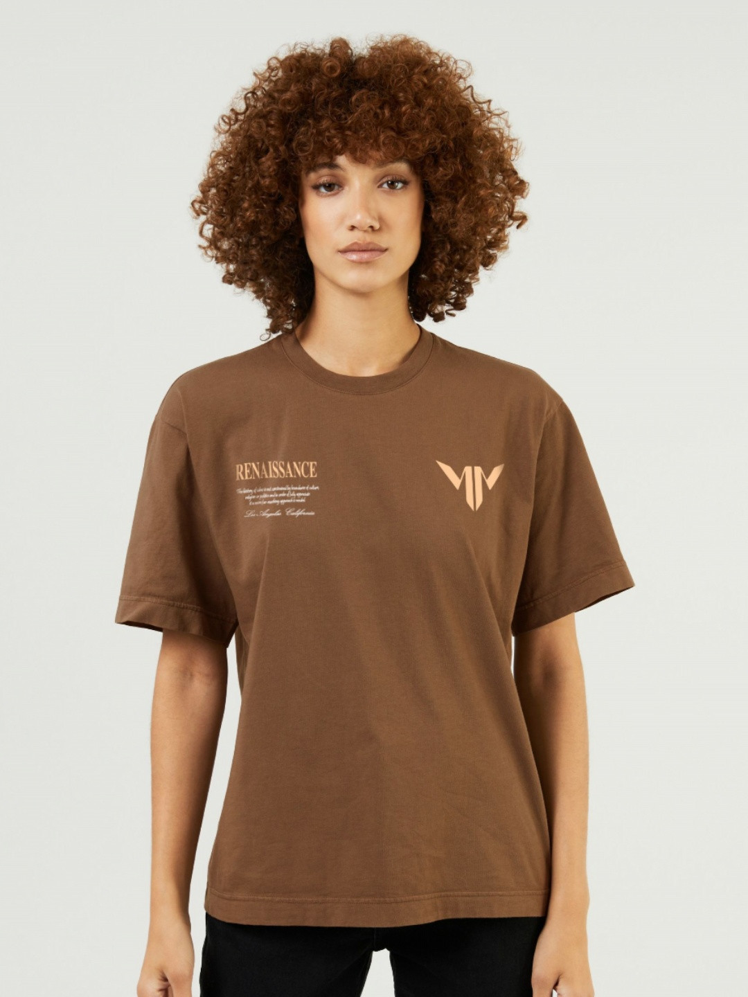 

MISCHIEF MONKEY Women Typography Printed Round Neck Cotton Oversized T-Shirt, Khaki