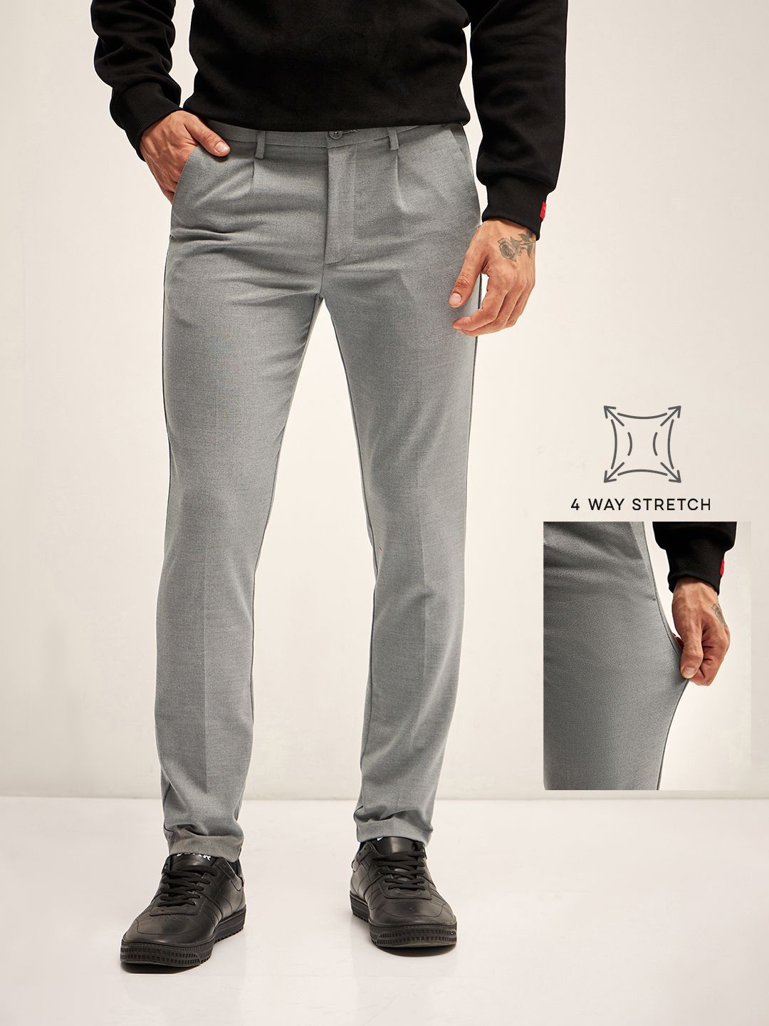 

THE BEAR HOUSE Men Slim Fit Trousers, Grey
