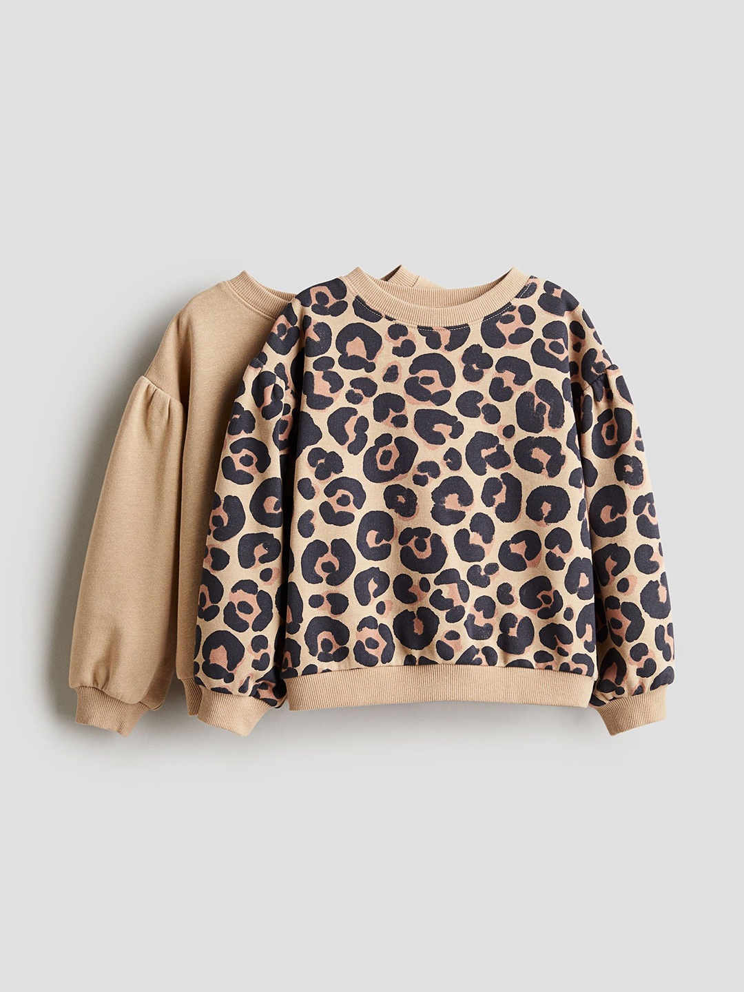 

H&M Girls Pack Of 2 Puff-Sleeved Sweatshirts, Beige