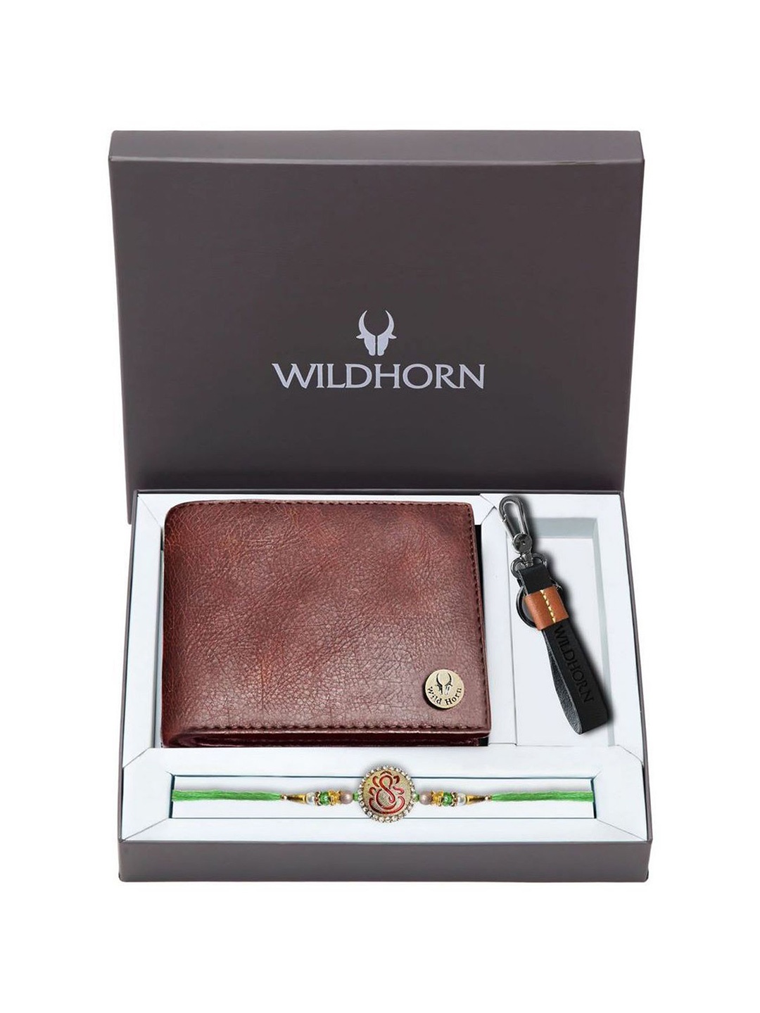 

WildHorn Men Accessory Gift Set Of Wallet With Keychain & Rakhi, Brown