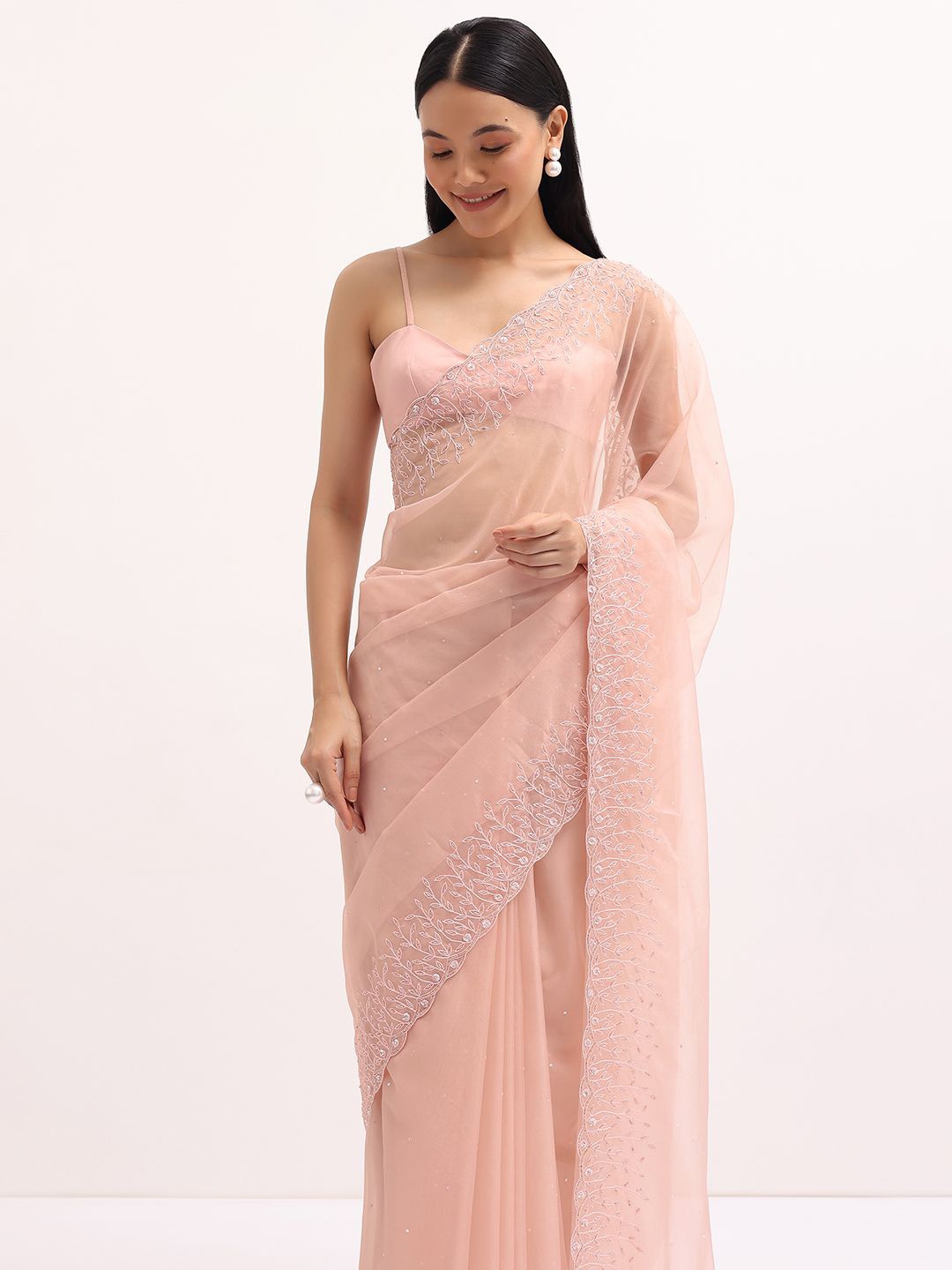 

KALKI Fashion Ethnic Motifs Embroidered Organza Saree, Peach