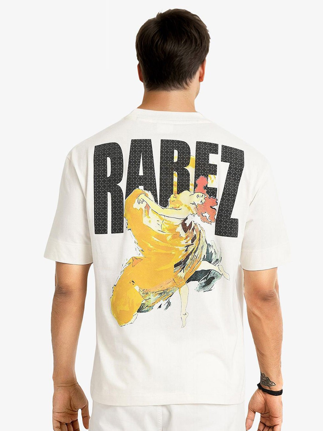 

RARE RABBIT Men V-Neck Drop-Shoulder Sleeves Pockets T-shirt, Off white