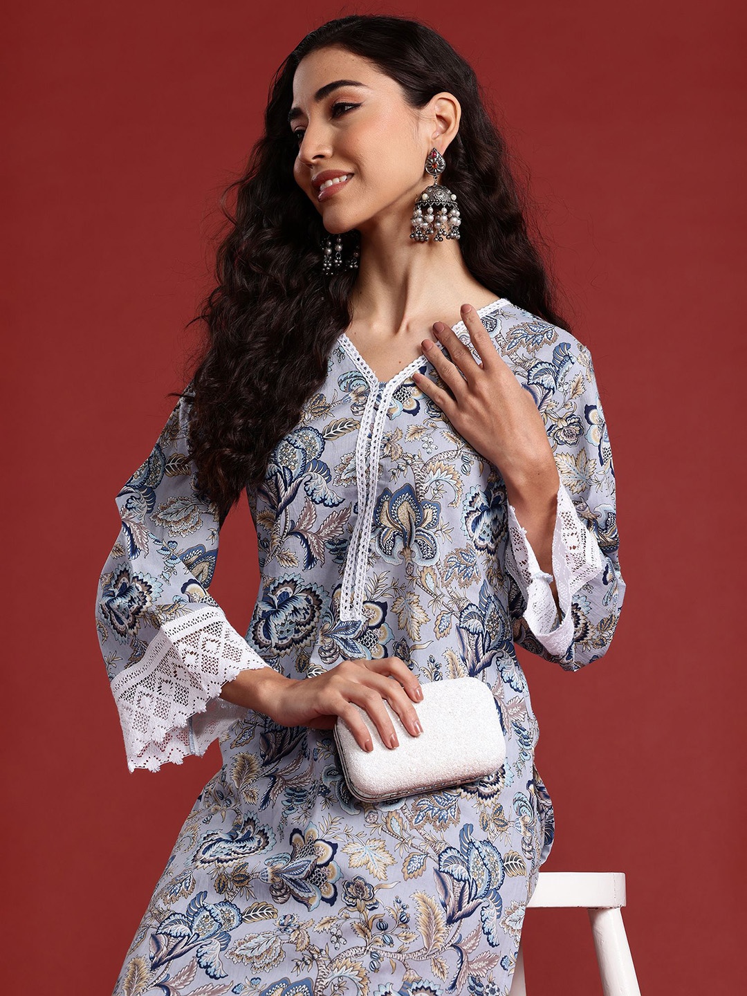 

Anouk Printed Tunic Top With Trouser Co-Ords, Blue