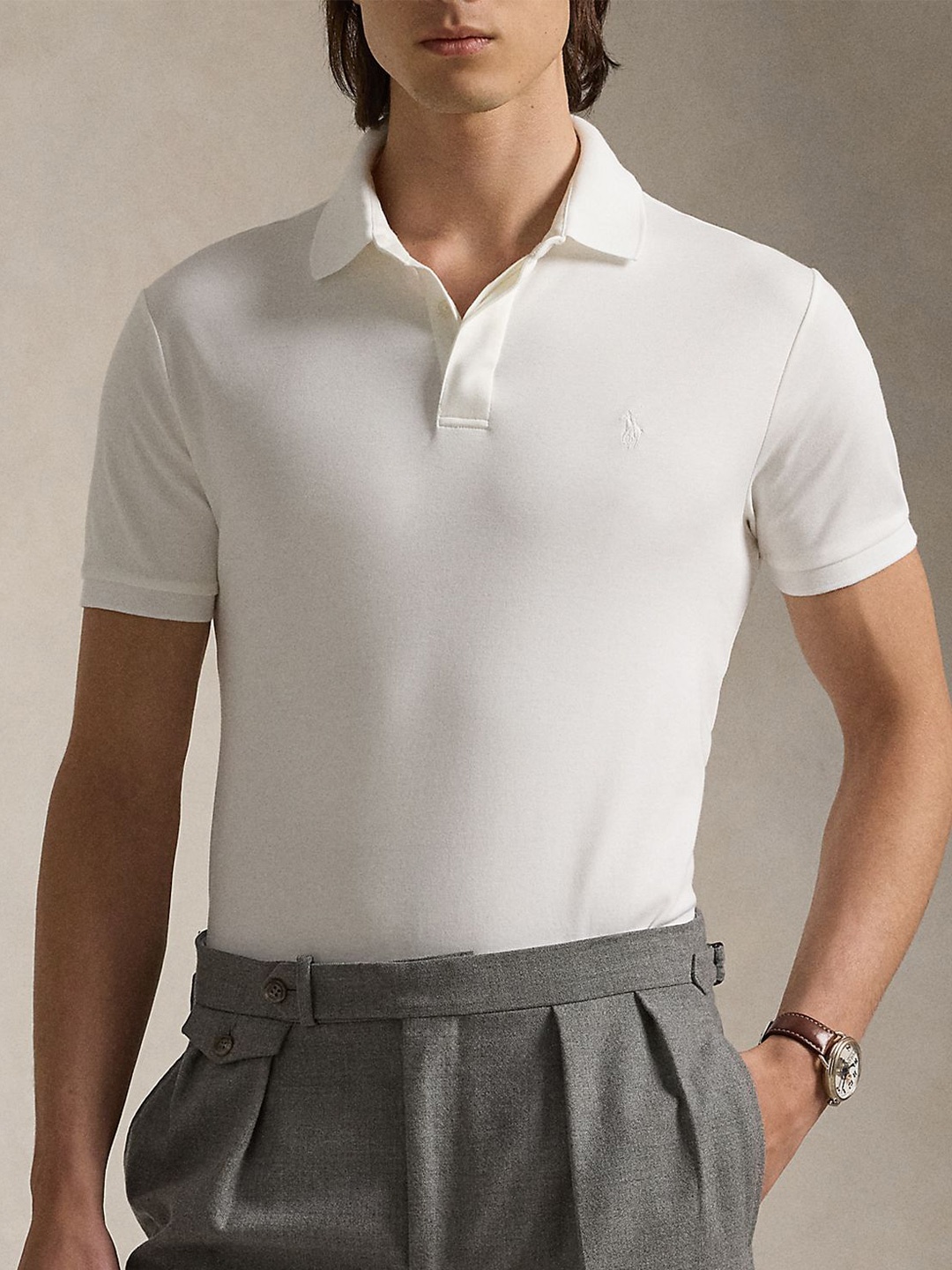 

Polo Ralph Lauren Men Solid Polo Collar Slim-Fit T-shirt, White