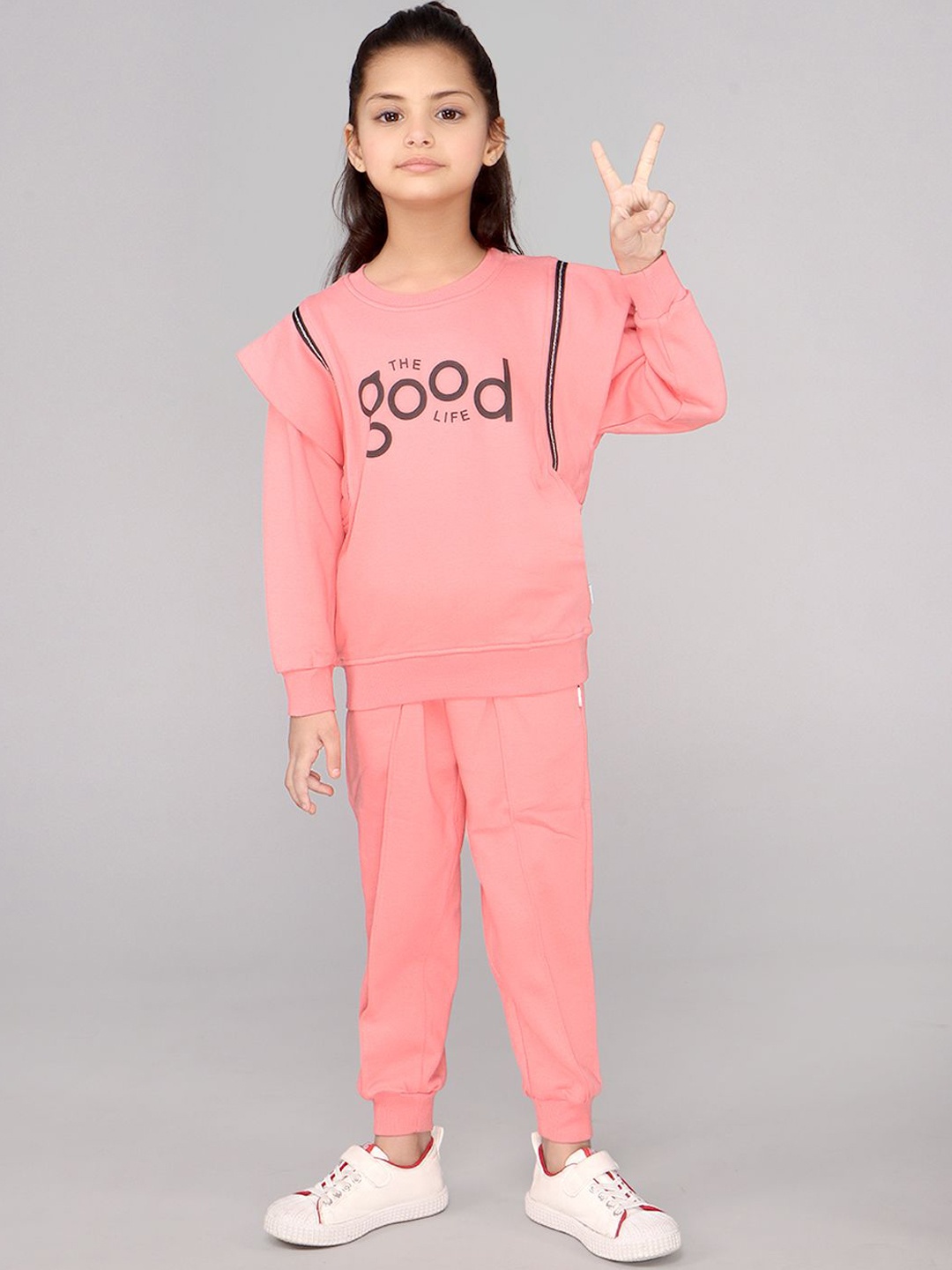 

DDOUDDOU Girls Printed Cotton Tracksuit, Pink