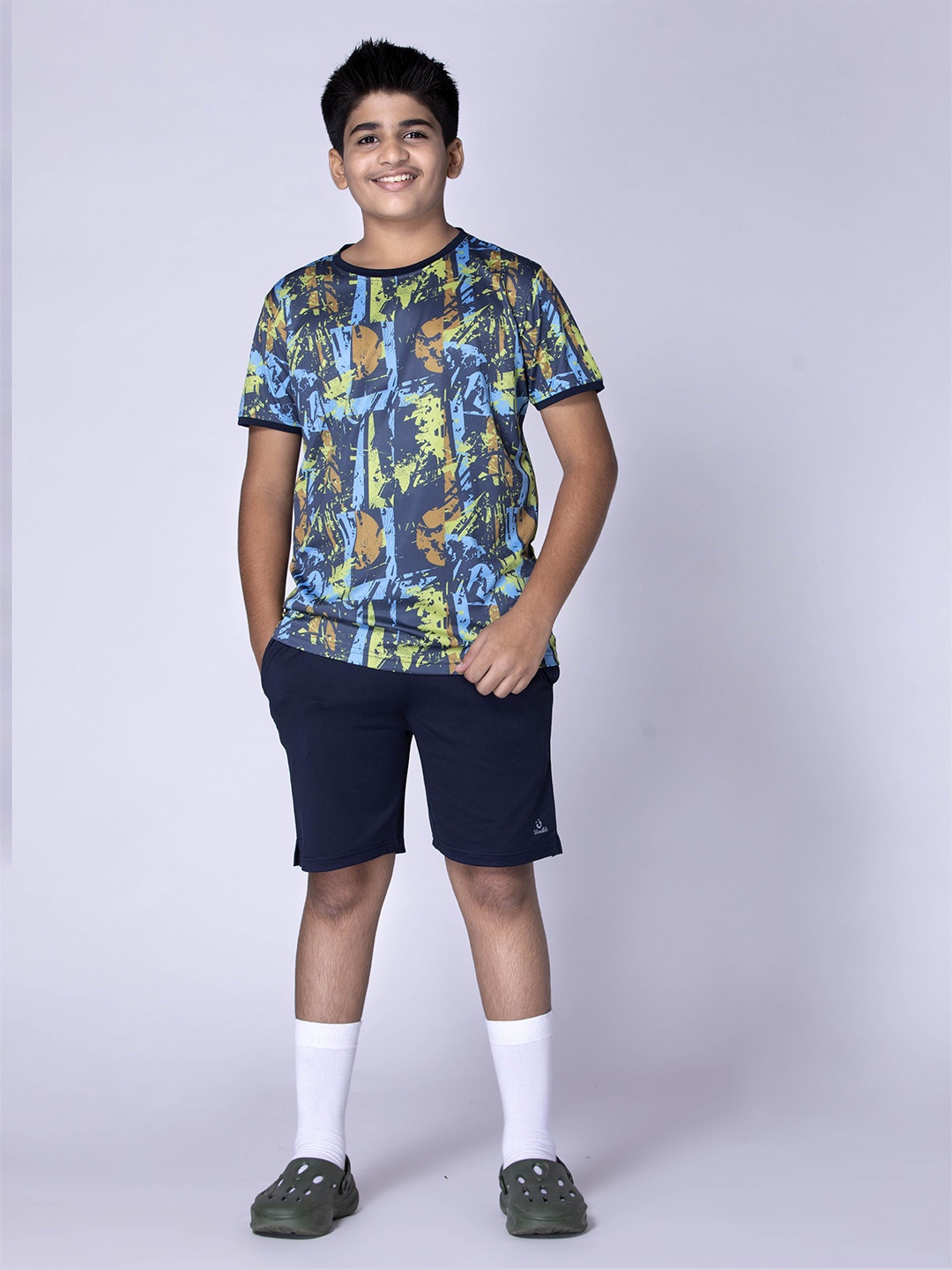 

UMILDO Boys Printed T-shirt With Shorts, Navy blue