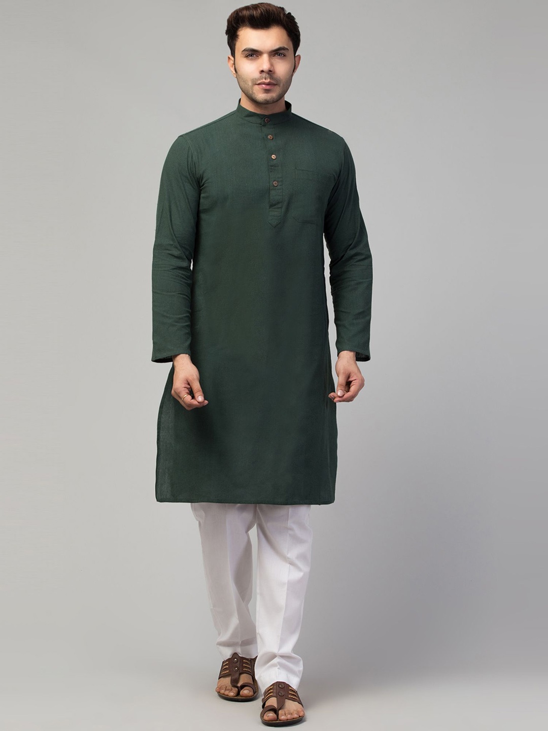 

MUSHKIYA Mandarin Collar Straight Kurta, Green