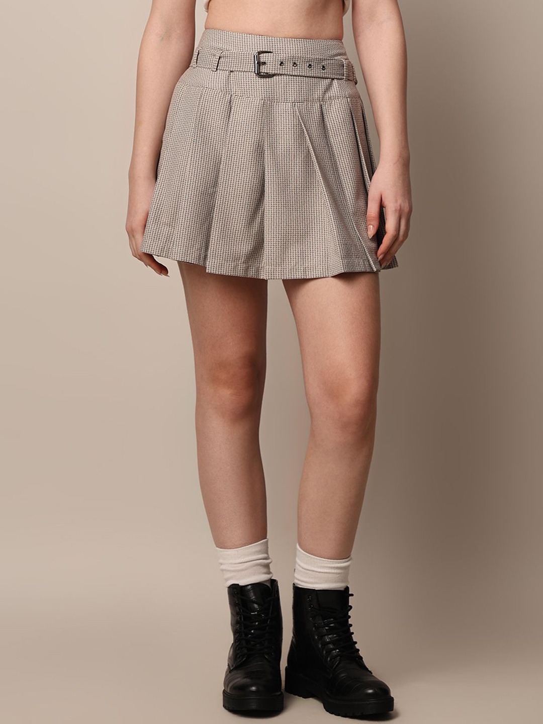 

ONLY Checked Flared Mini Skirt, Grey melange