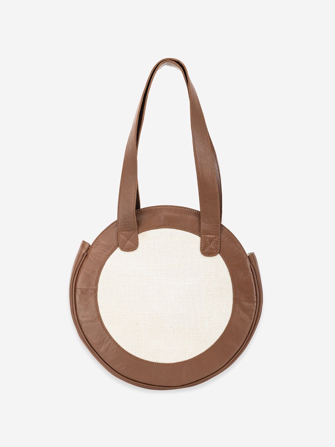 

Abelardo De Moda Leather Structured Handheld Bag with Applique, Off white