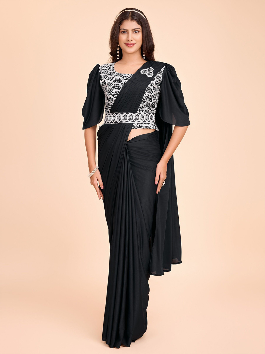 

ejoty fashionBelted Saree, Black
