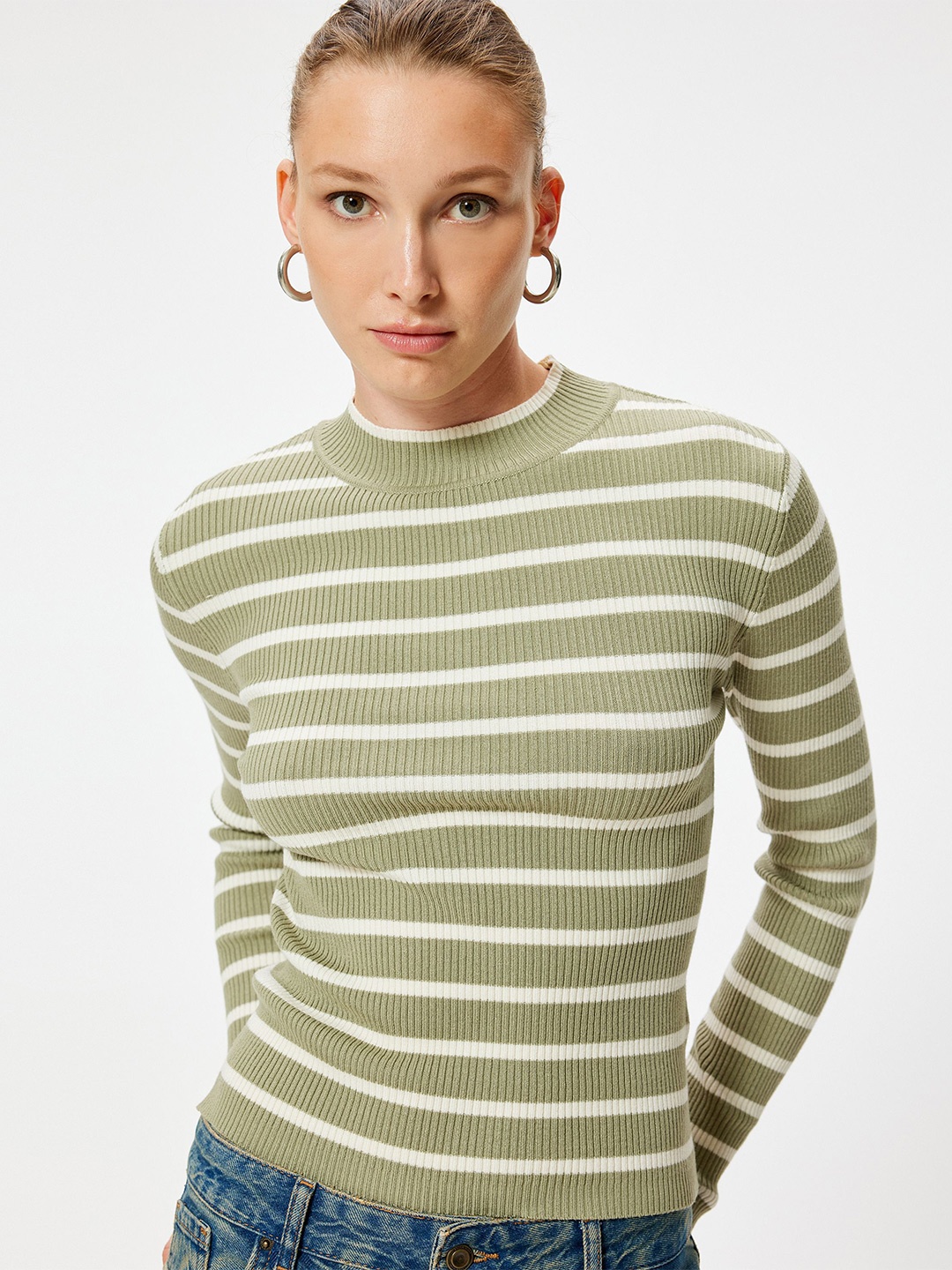 

Koton Women Striped Pullover, Green