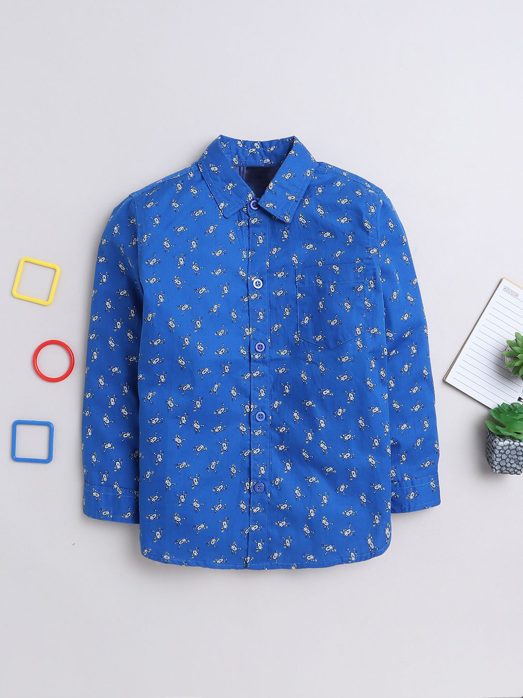 

BAESD Boys Standard Spread Collar Conversational Printed Cotton Semiformal Shirt, Blue