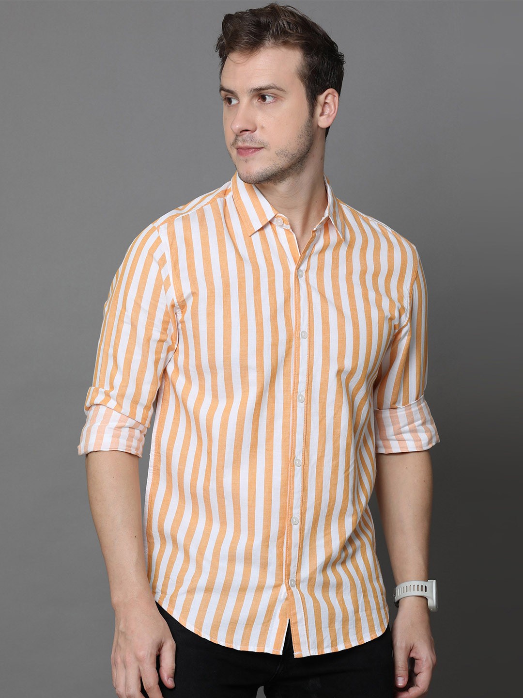 

Rope Men Standard Spread Collar Solid Cotton Slim Fit Casual Shirt, White