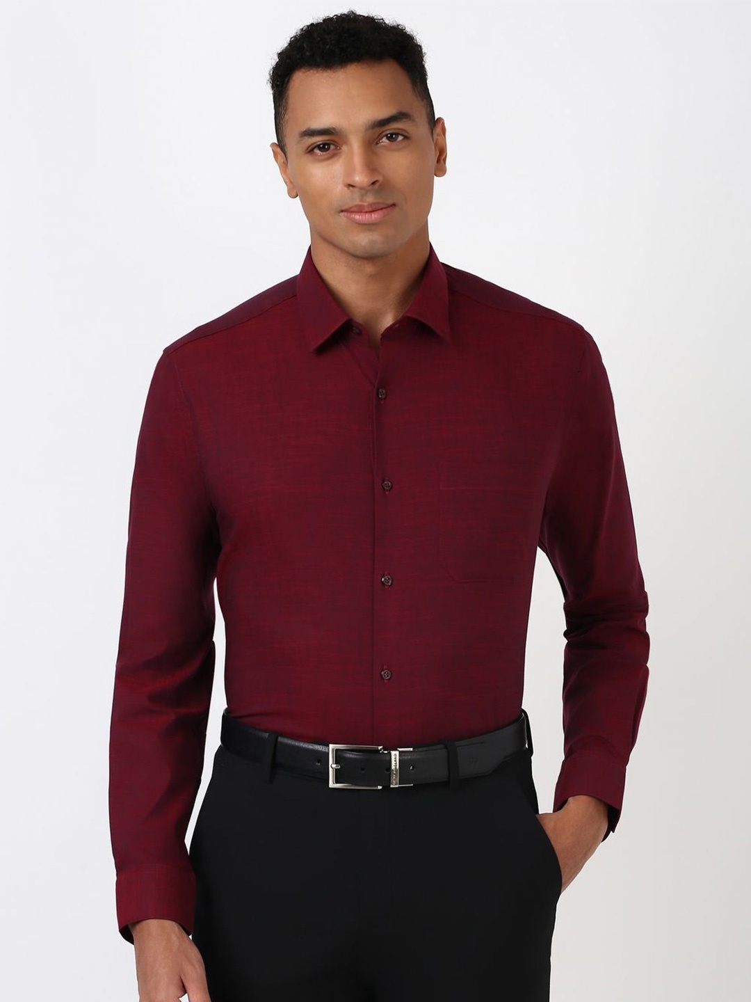 

Peter England Men Spread Collar Solid Cotton Formal Shirt, Maroon
