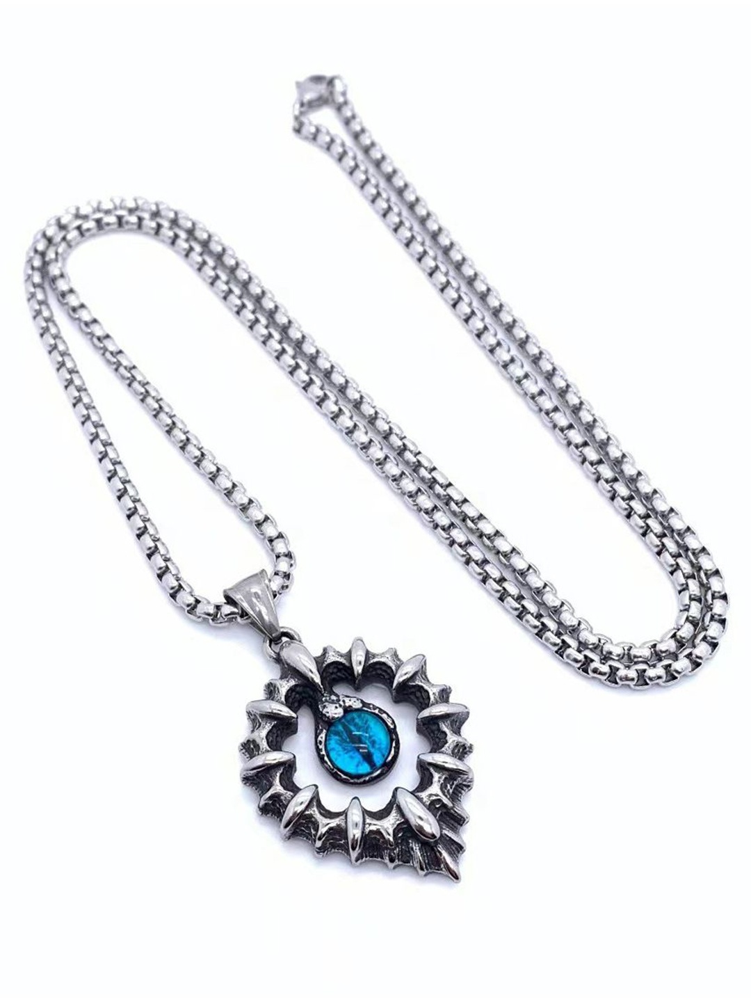 

KRENOZ Men Silver-Plated Stainless Steel Evil Eye-Shaped Pendant & Chain