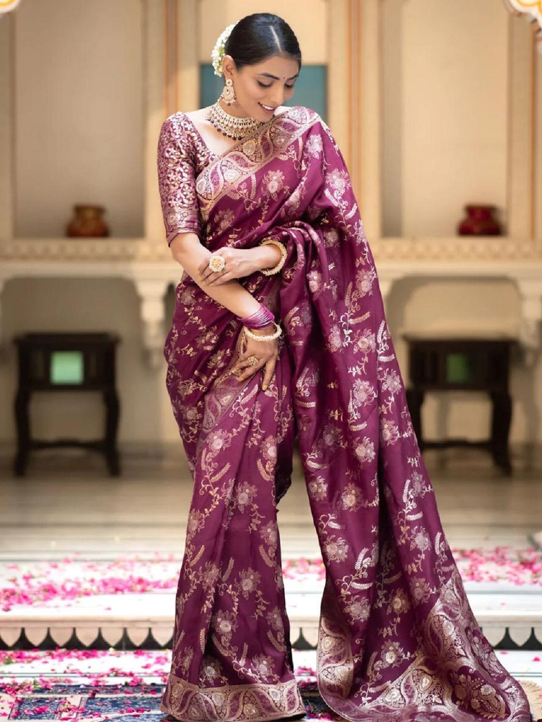 

APNISHA Woven Design Zari Pure Silk Saree, Purple