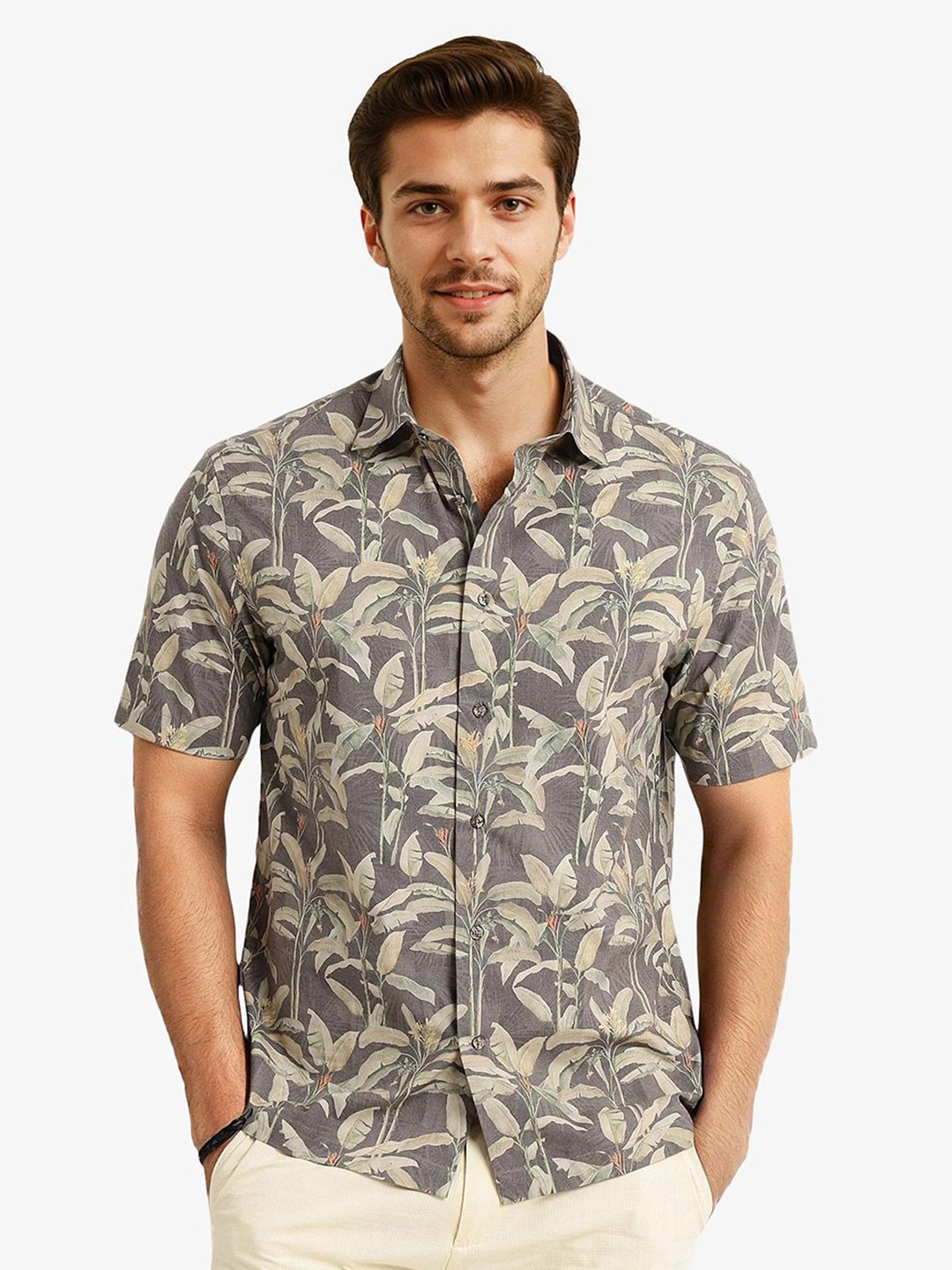 

RARE RABBIT Men Comfort Boxy Floral Opaque Printed Casual Shirt, Brown