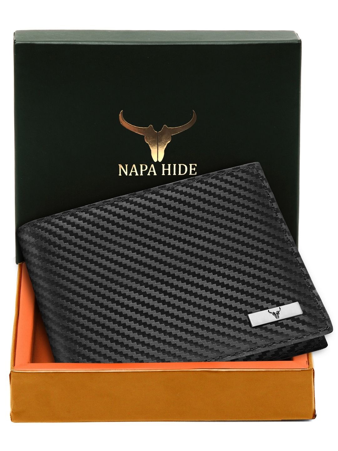 

NAPA HIDE Men Woven Design Leather Two Fold Wallet, Black