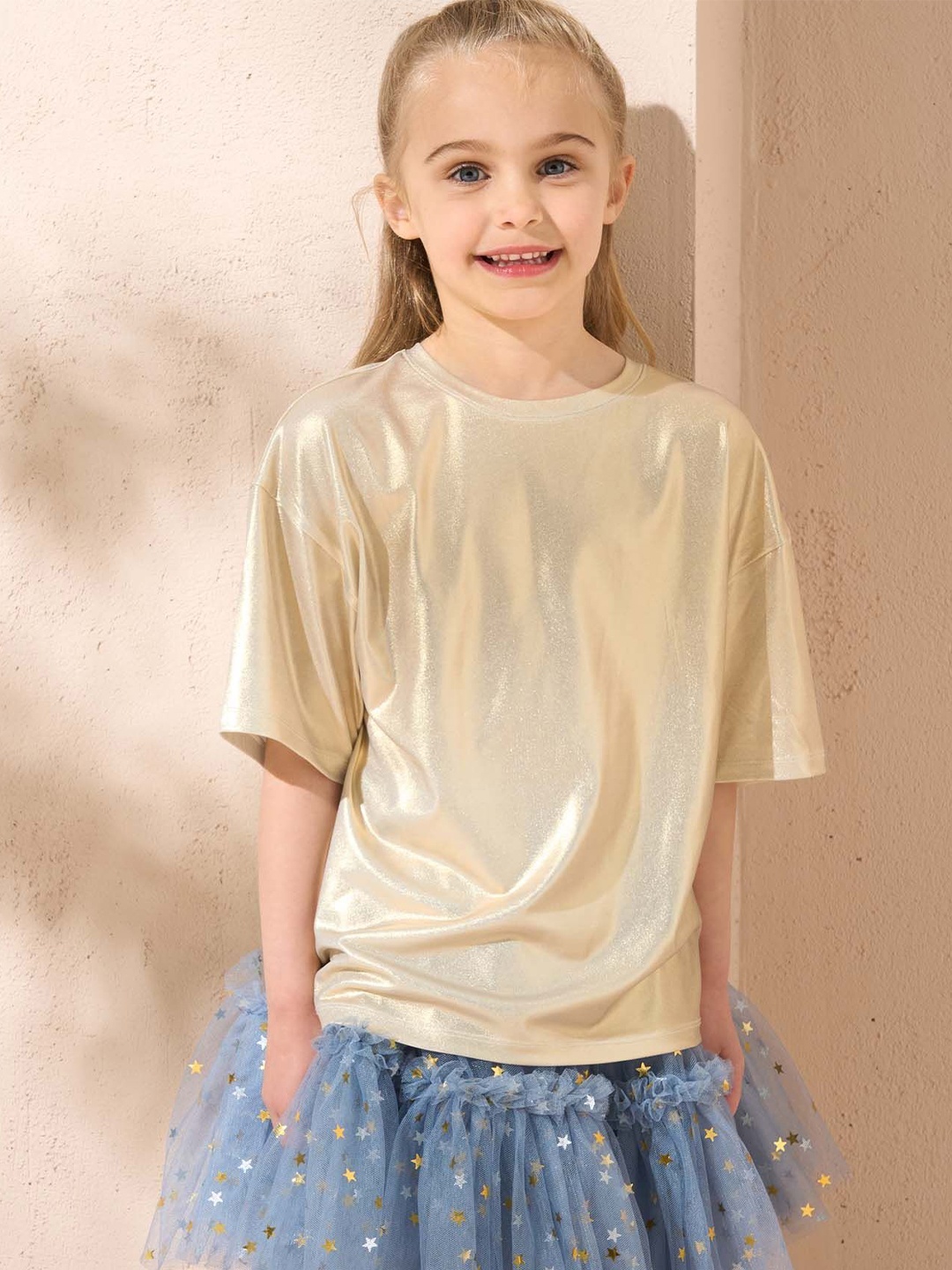 

Angel & Rocket Girls Solid Round Neck Top, Gold