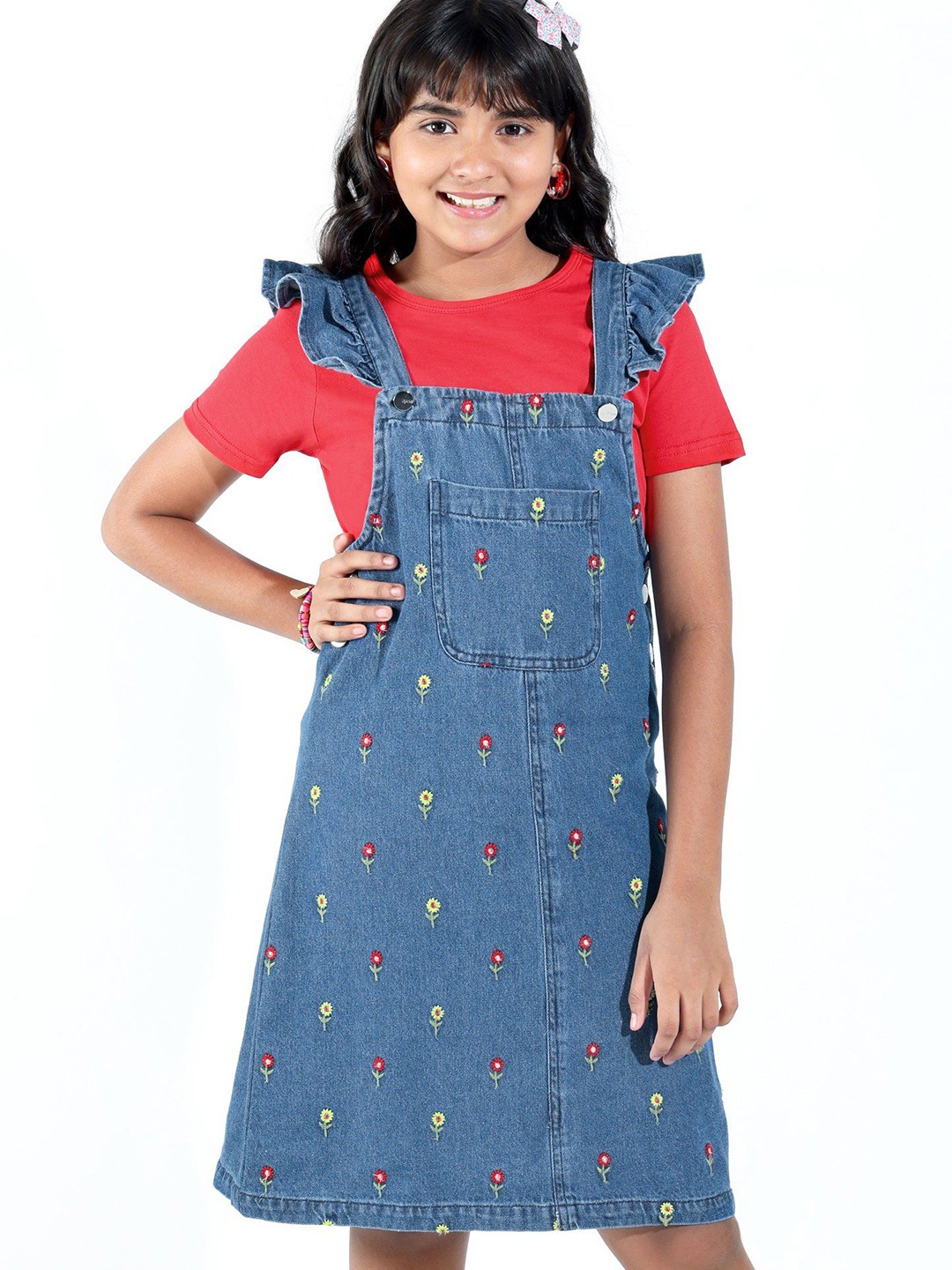 

Hola Bonita Girls T-shirt Dress With Dungaree, Blue