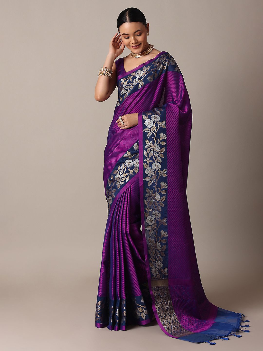 

KALKI Fashion Woven Design Zari Silk Blend Banarasi Saree, Blue