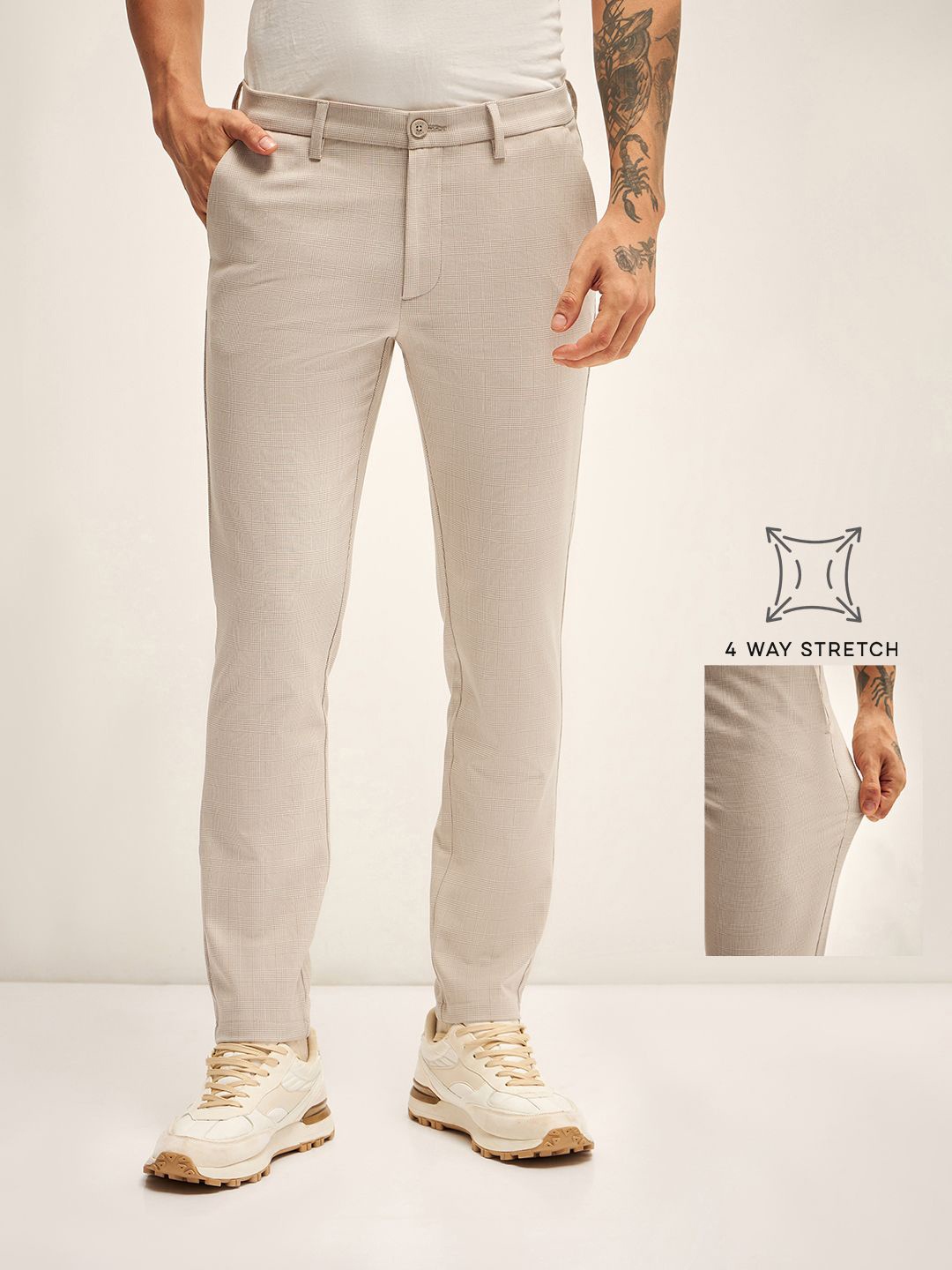 

THE BEAR HOUSE Men Slim Fit Chinos Trousers, Cream