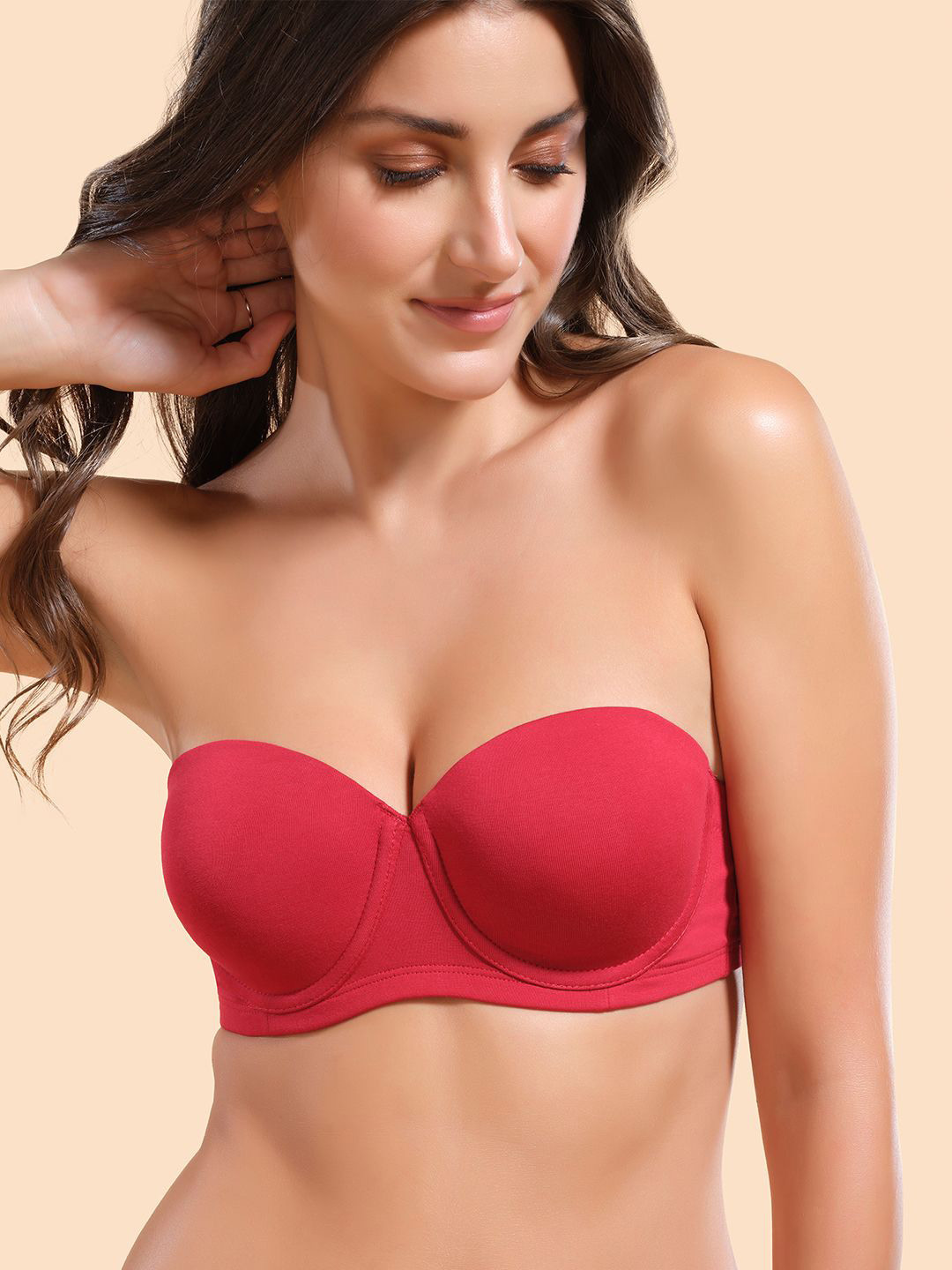 

Enamor Cotton Strapless Multiway Padded Wired High Coverage Bra A078, Red
