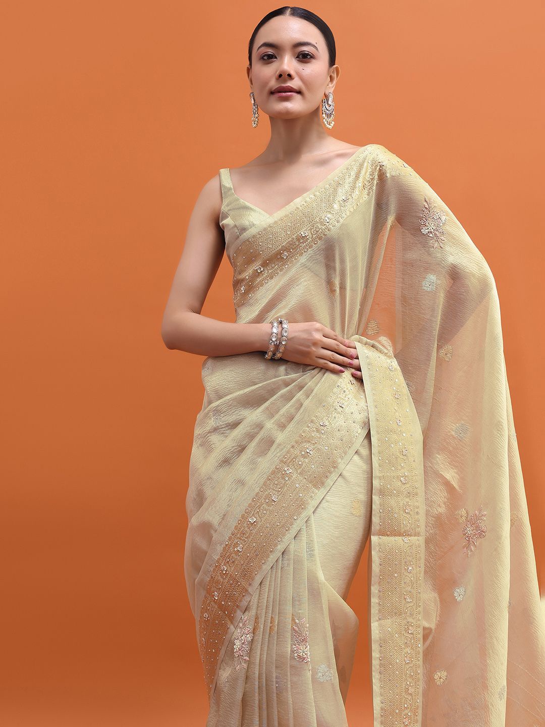 

KALKI Fashion Woven Design Zari Tissue Saree, Gold